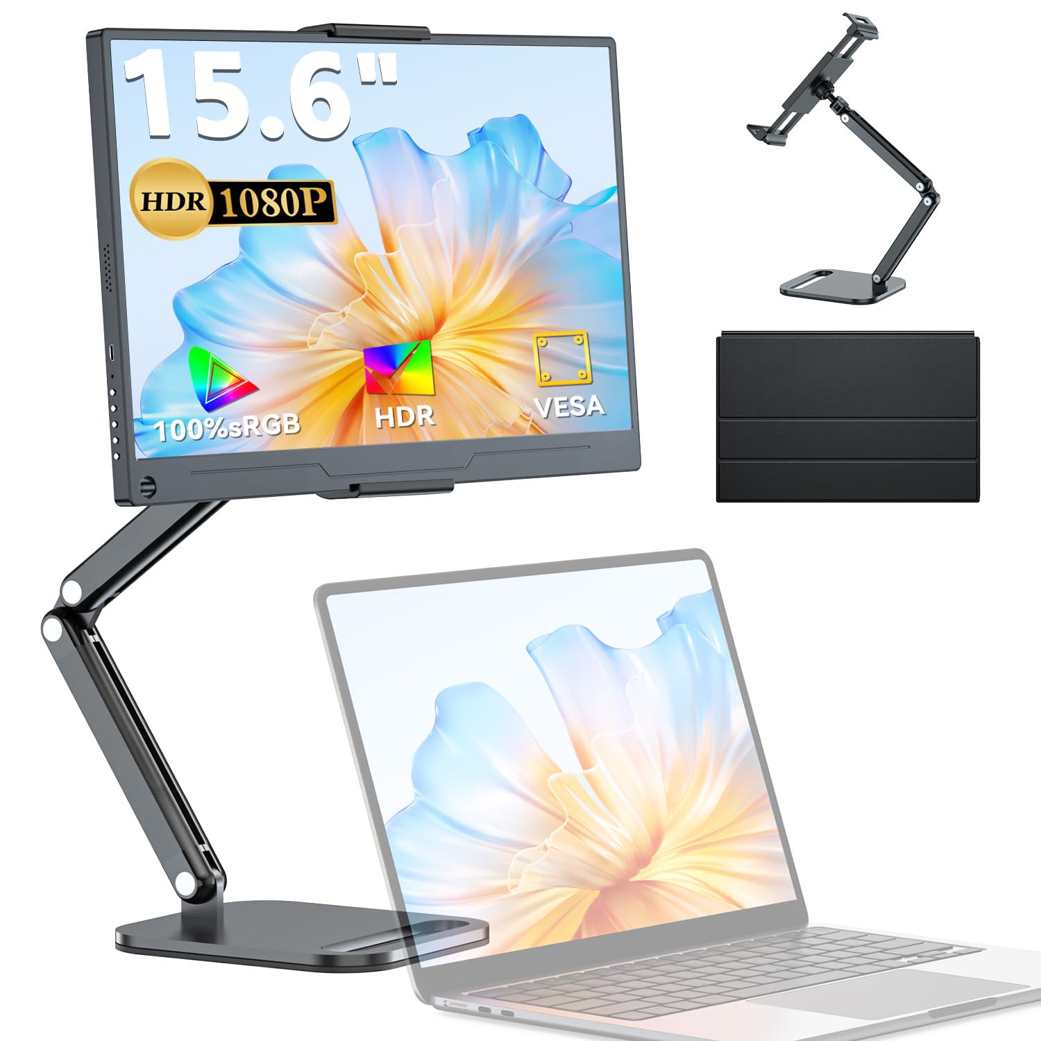 モバイルモニター 15.6インチ UPERFECT モバイルディスプレイ 卓上スタンド付き 1920*1080 100%広色域 HDR ゲーミングモニター ポータブルモニター IPS液晶パネル ブルーカット 薄型 軽量持ち運び ペンホールスタンド VESA