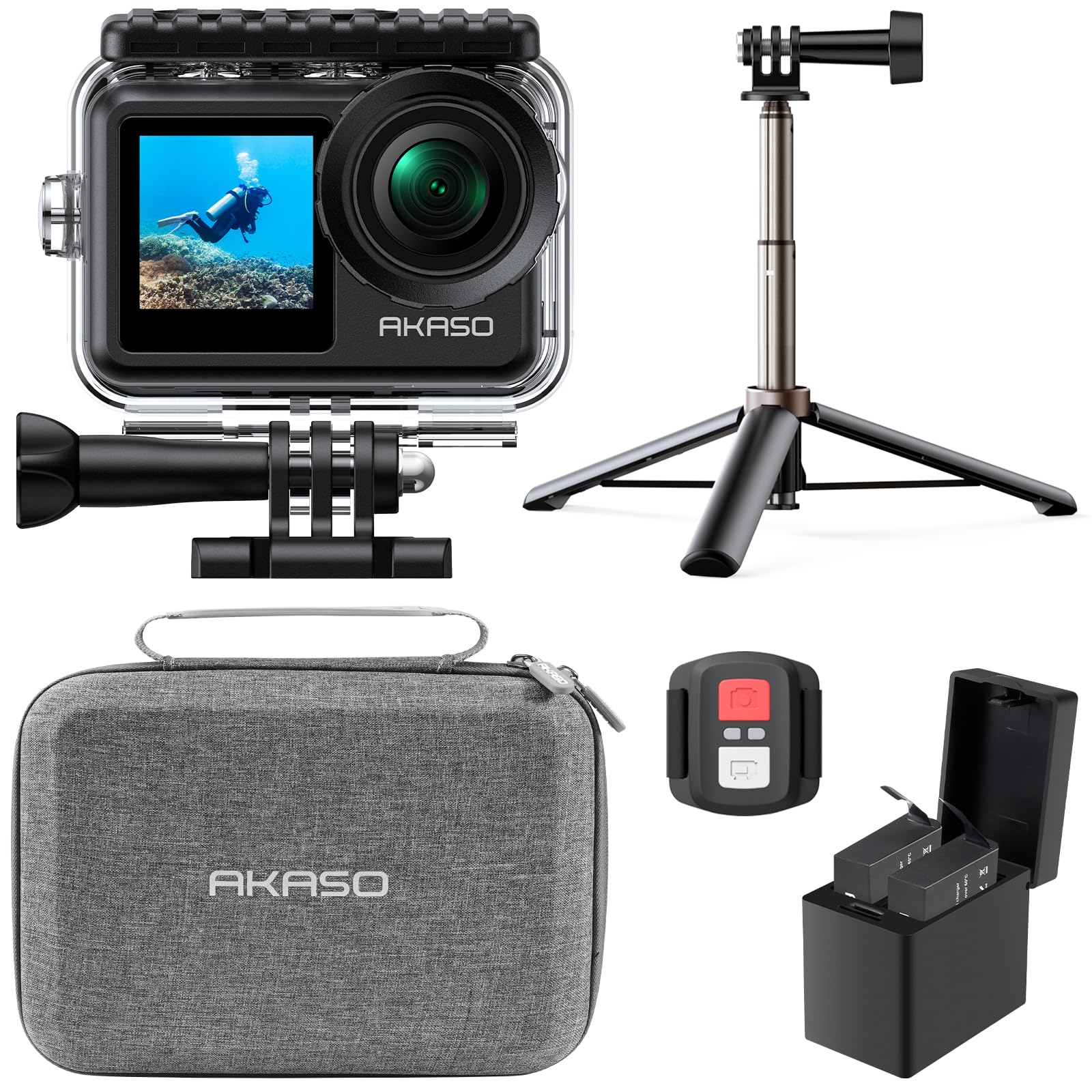 AKASO Brave 7 LE アクションカメラ 4K60fps 20MP IPX7本機防水 水中カメラ 六軸手ぶれ補正 アクションカム デュアルカラー タッチパネル式 タイムラプス WiFi/Type-C外部マイク対応 1350mAhバッテリー2個 リ|湖南オンライン