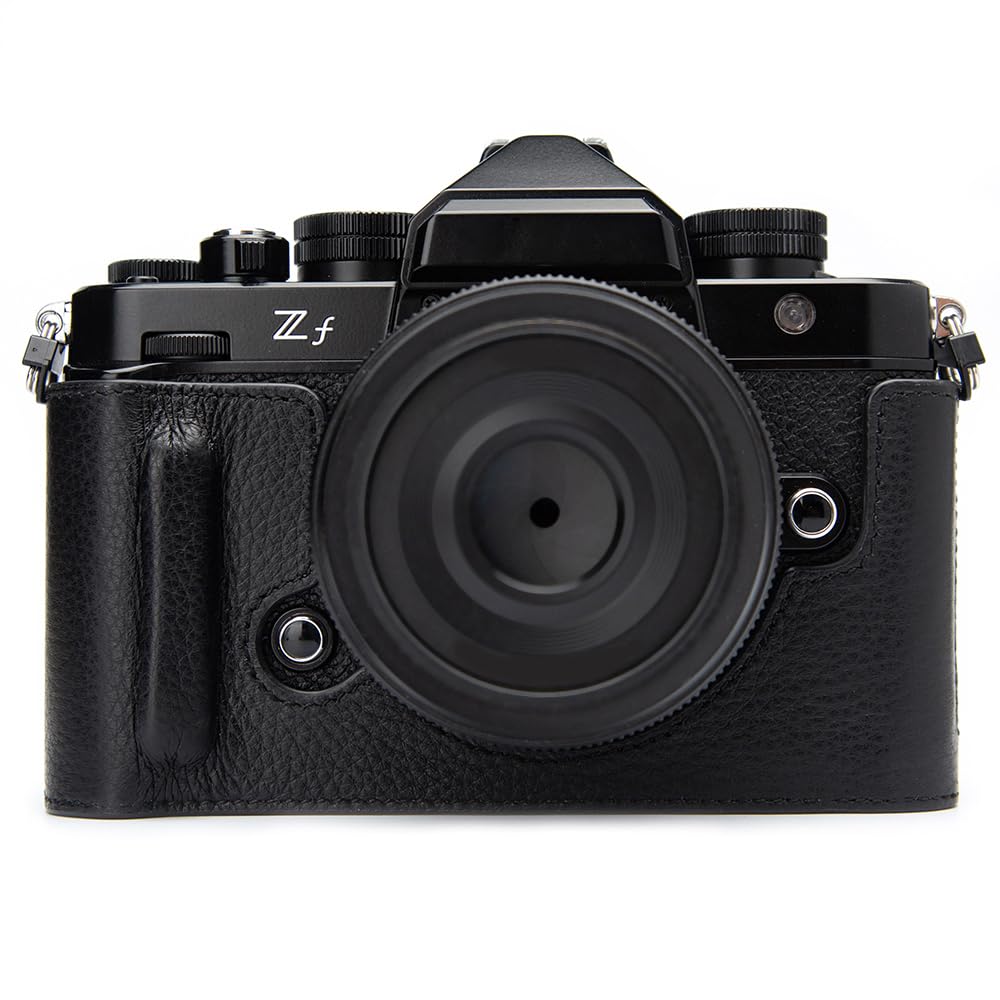 NIKON ZF専用 手作り本革製ハーフタイプ カメラプロテクトケース カメラ保護カバー適用Nikon zf コンパクト設計 三脚取り付け可能 キズ 摩耗防止 (Black)｜湖南オンライン