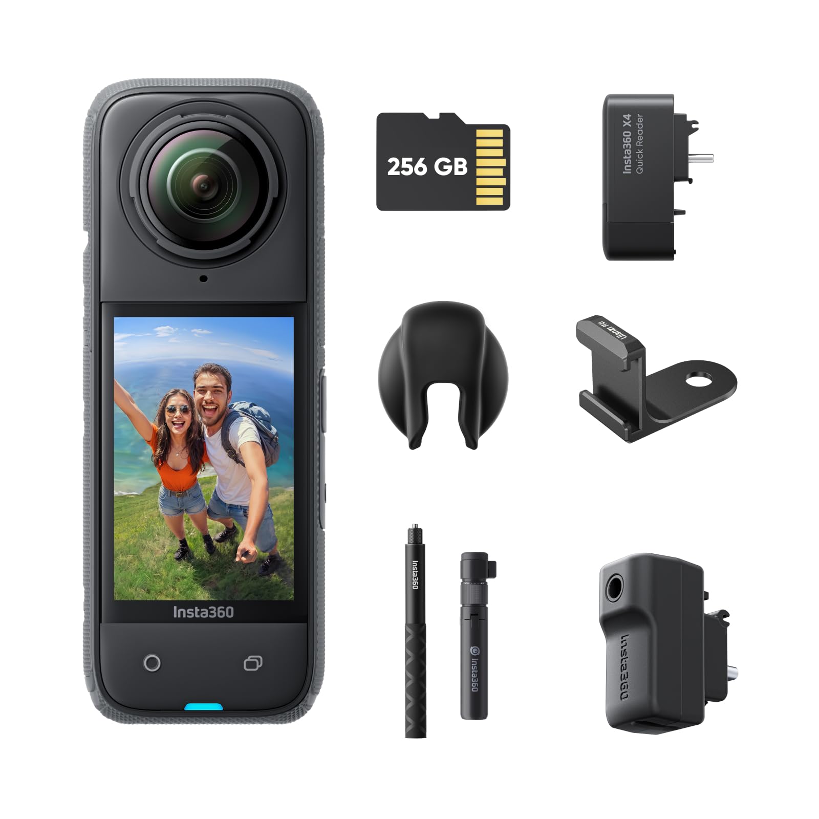 Insta360 X4-8K防水360度カメラ、4K広角動画、見えない自撮り棒効果、着脱式レンズガード、135分の連続撮影可能なバッテリー、AI編集、手ブレ補正、スポーツ/旅行/アウトドア向け - クリエーターバンドル 256GB SDカード|湖南オンライン