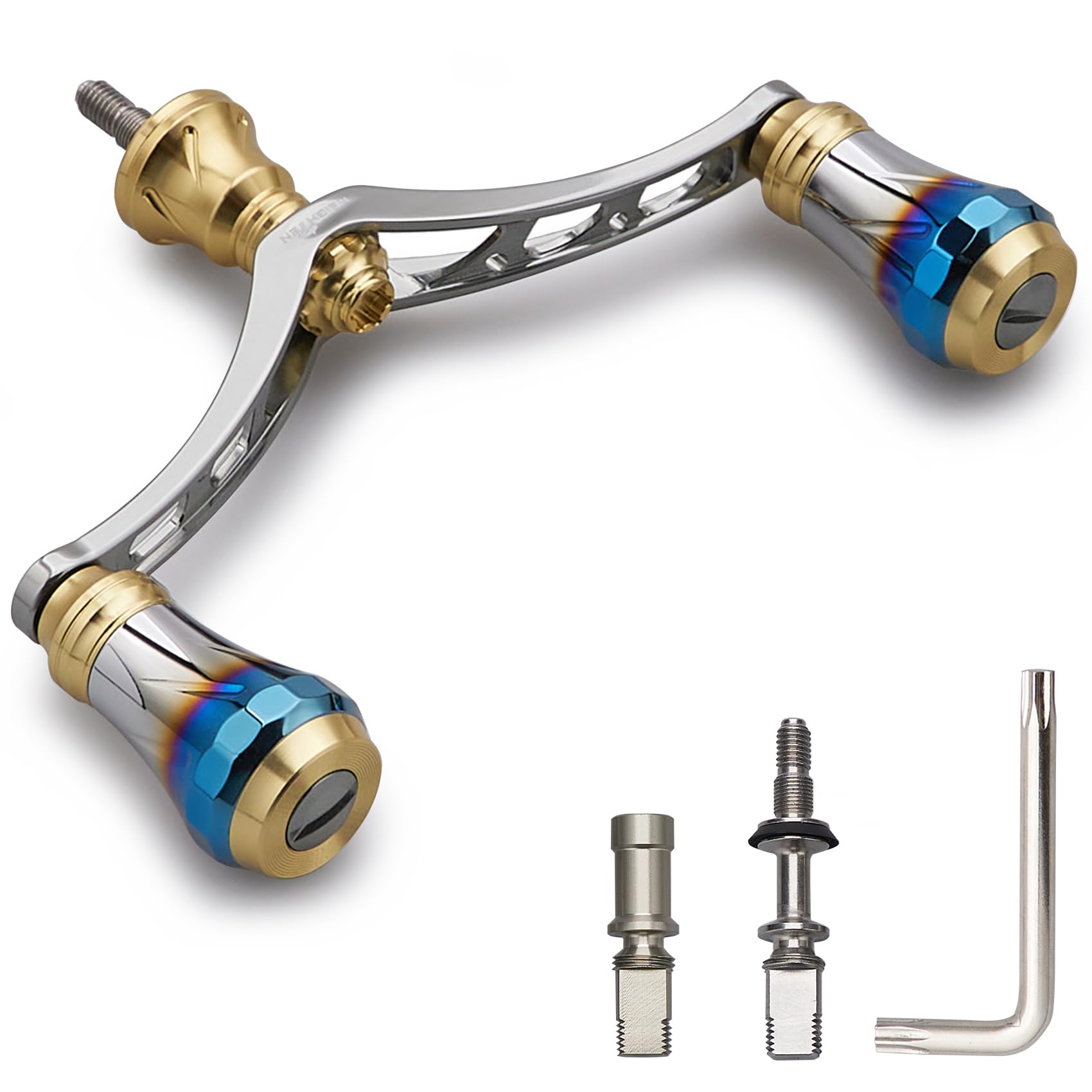 HEIGHTEN V3.0 80/98mm リール ハンドル 航空アルミ製 シマノ ダイワ 通用 スピニングリール 用 Arch Aurora (ゴールド(ノブ)&ガンメタル(ハンドル), 98mm)