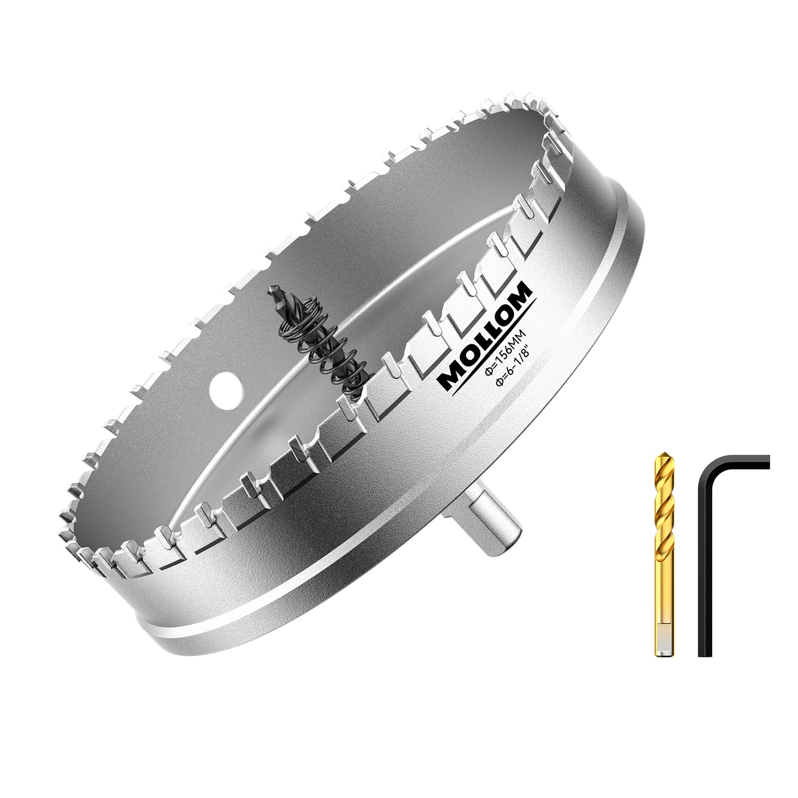 Mollom (6-1/8インチ | 156mm) 高耐久超硬ホールソー、パイロットドリルビット2個、ホールカッターはステンレス鋼、軟鋼、鉄、銅、真鍮、プラスチックをカットします