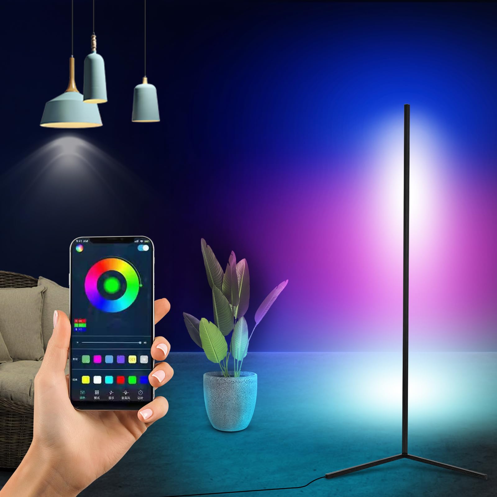 MOREFULLS デスクライト RGB LED フロアランプ スマート フルカラー アプリ リモコン付き ledバーライト 調色 明るさ調節可能 高さ122cm USBテレビ パーティー ゲーム部屋/寝室/リビング/視聴室など適応 音楽同期 タイミング機