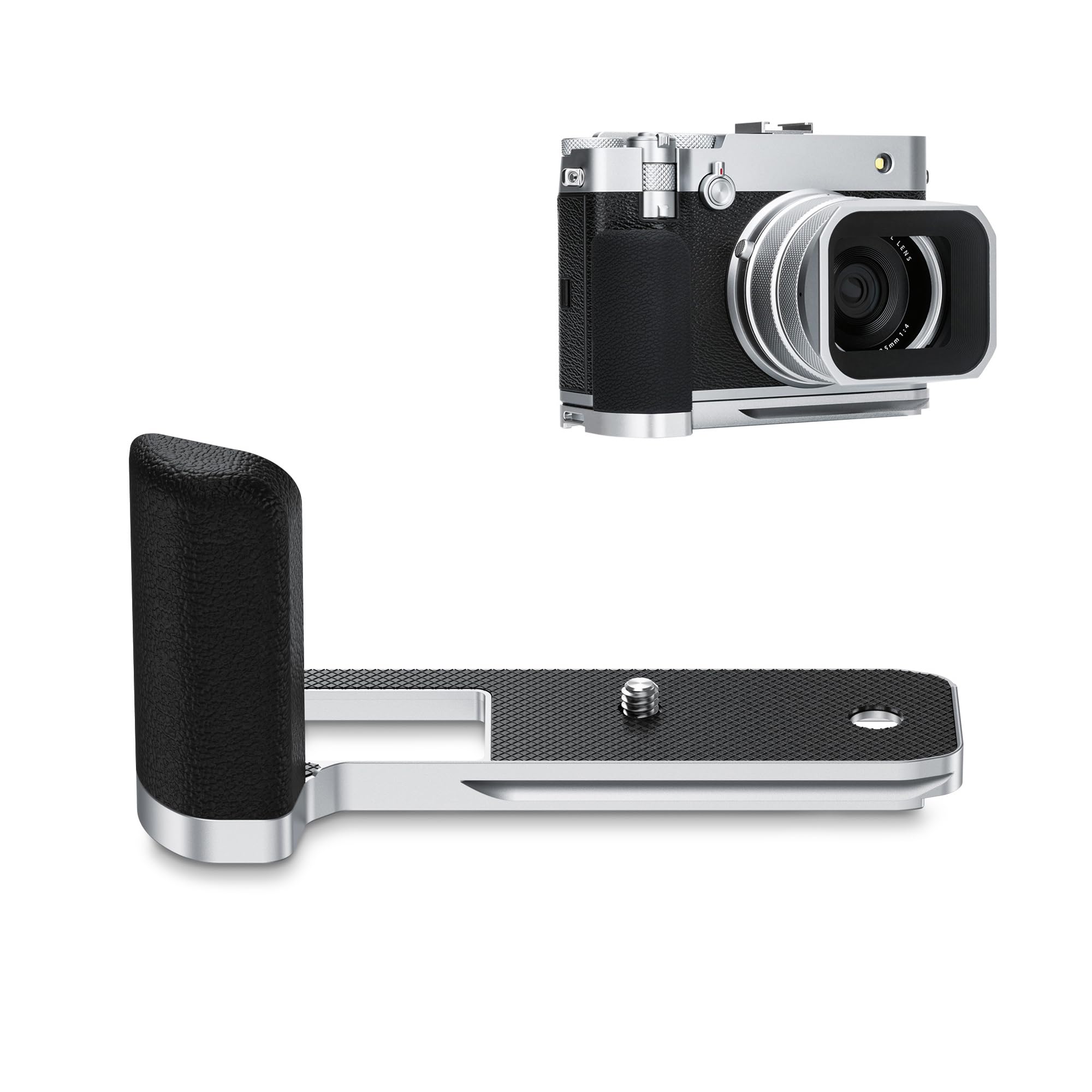 JJC 金属 L型ハンドグリップ 富士フイルム Fujifilm GFX100RF カメラ適用 電池交換が便利 底の1/4"-20ネジ穴 & アルカタイプ スピーカー穴付き シルバー｜湖南オンライン