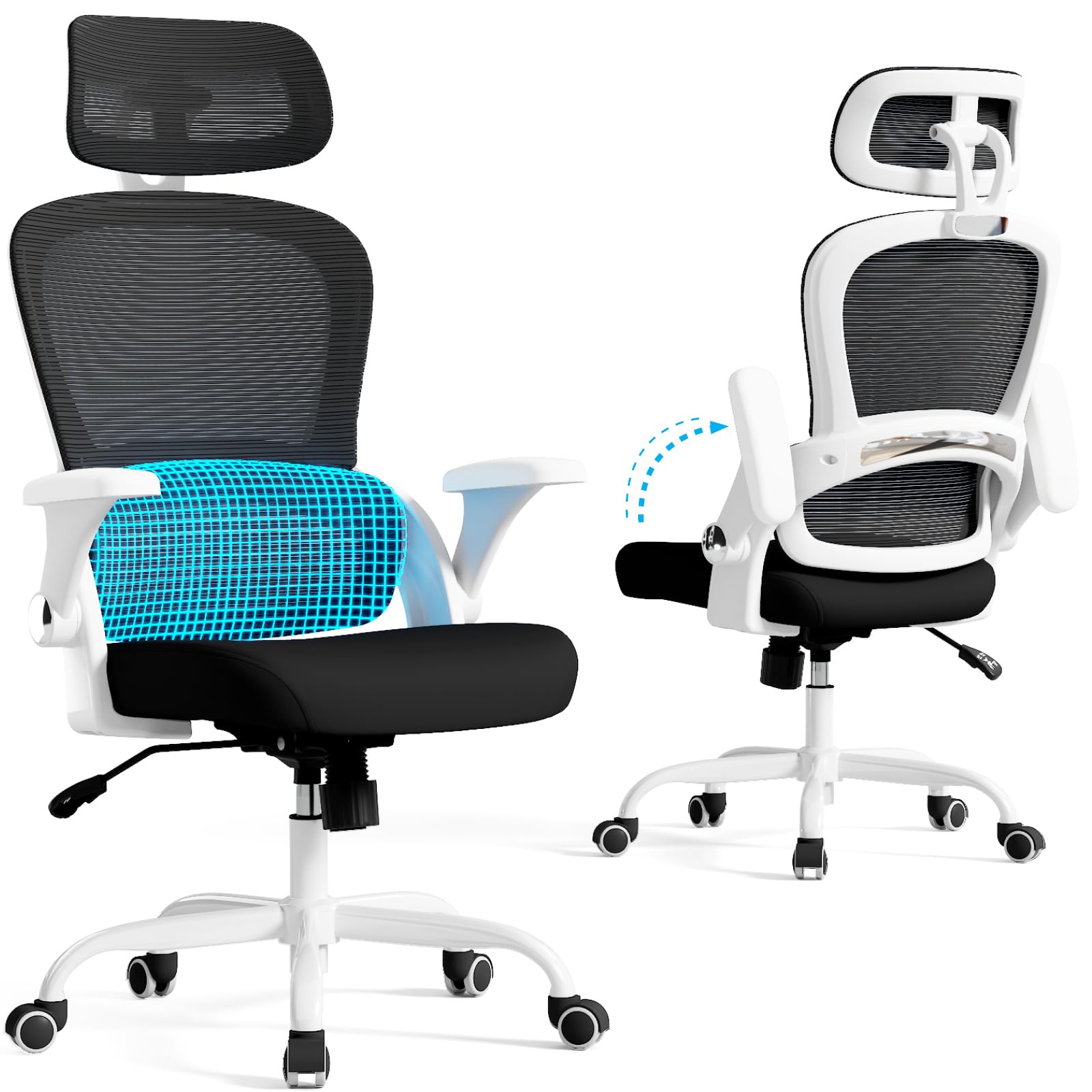 TRALT オフィスチェア - 椅子 デスクチェア イス Office Chair チェア いす - 勉強椅子 Chair ランバーサポート付き 跳ね上げ式アームレスト 通気性メッシュ ゲーミングチェア 腰痛対策 3Dヘッドレスト パソコンチェア ワークイ