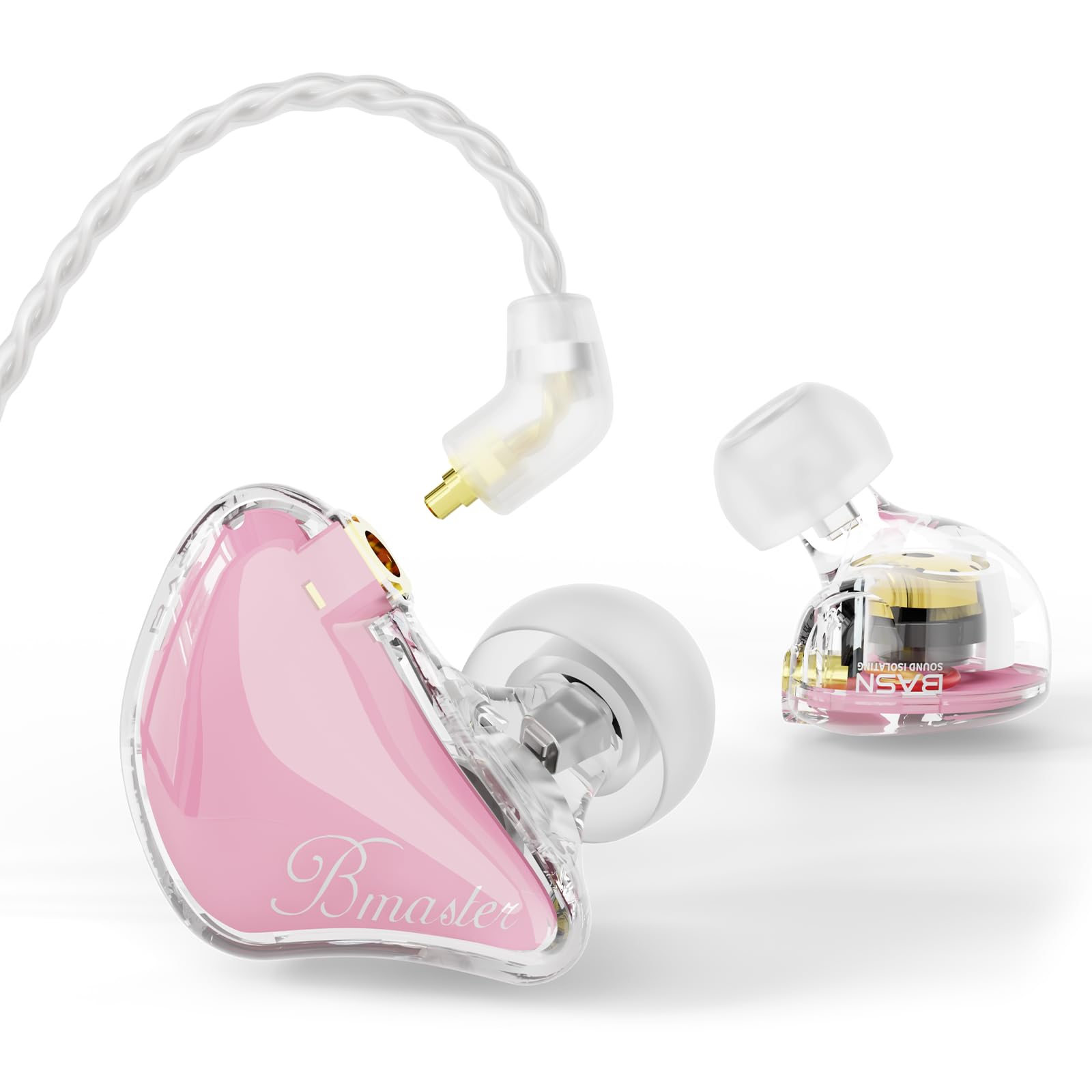 BASN Bmaster IEM モニターイヤホン トリプルドライバー インイヤーモニター 2本の着脱可能MMCXケーブル付属 音楽家/ドラマー向け カナル型有線イヤホン (Pink)
