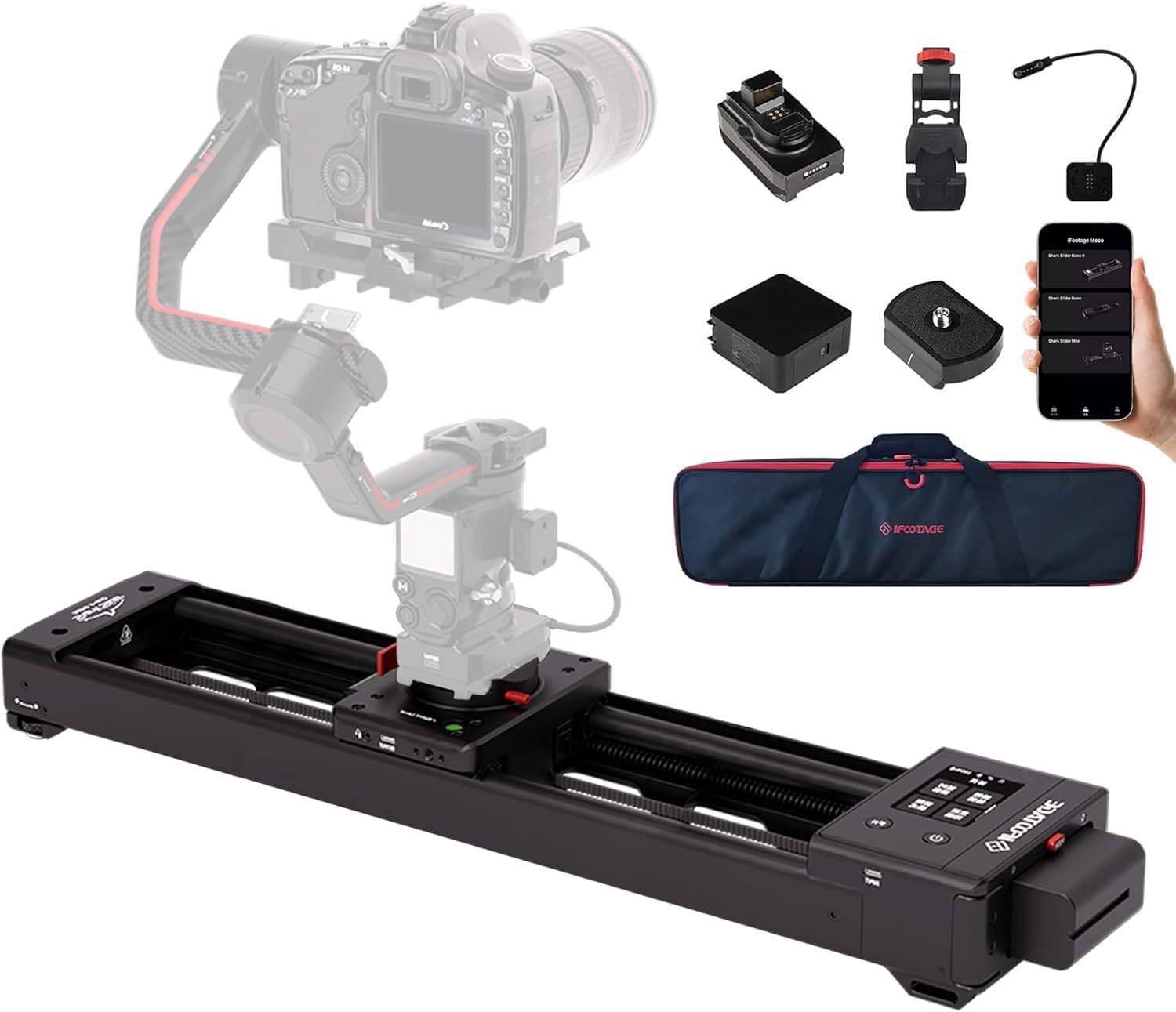 IFOOTAGE Shark Slider Nano II 660 電動カメラスライダー、26 インチ 多軸パンスライダー、DJI RS2/RS3 Pro/RS4/RS4 Pro/RS5 ジンバル対応、耐荷重 15.4lbs、ポンド 360&deg; パノラマ、6｜湖南オンライン