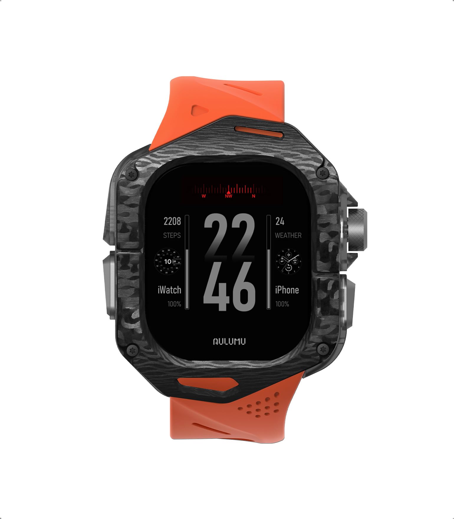 Aulumu A01 カーボンファイバーケース付き Apple Watch Ultra バンド 49mm対応|高級軽量設計|Apple Watch Ultra 1/2 49mm対応|オレンジストラップ