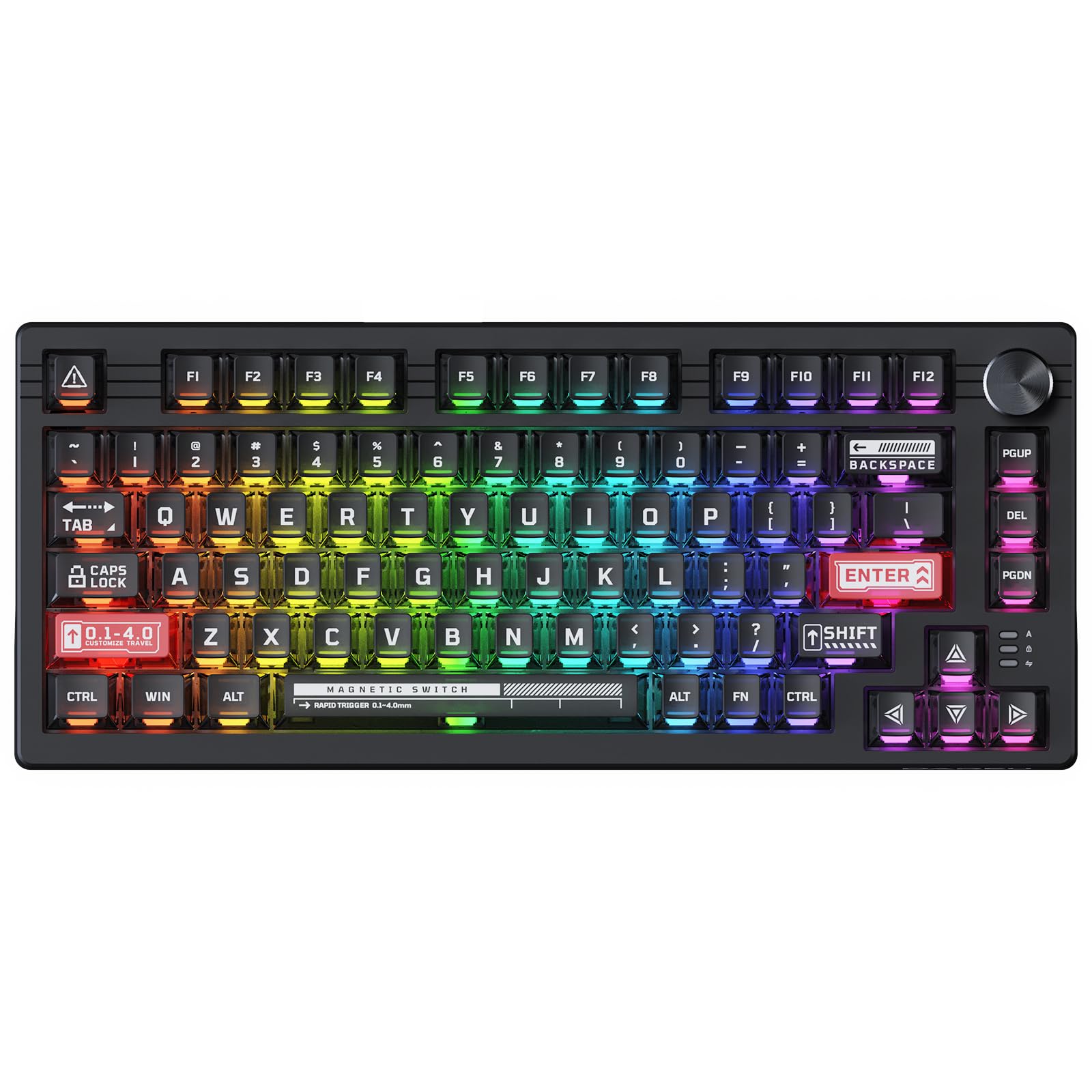 DAREU EK75RT ラピッドトリガー搭載 ゲーミングキーボード 磁気スイッチ 調整可能なアクチュエーション テンキーレス TKL 有線USB 英語配列 RGB 音量調節ノブ付き 透明 黒/ブラック【1年間メーカー保証】｜湖南オンライン