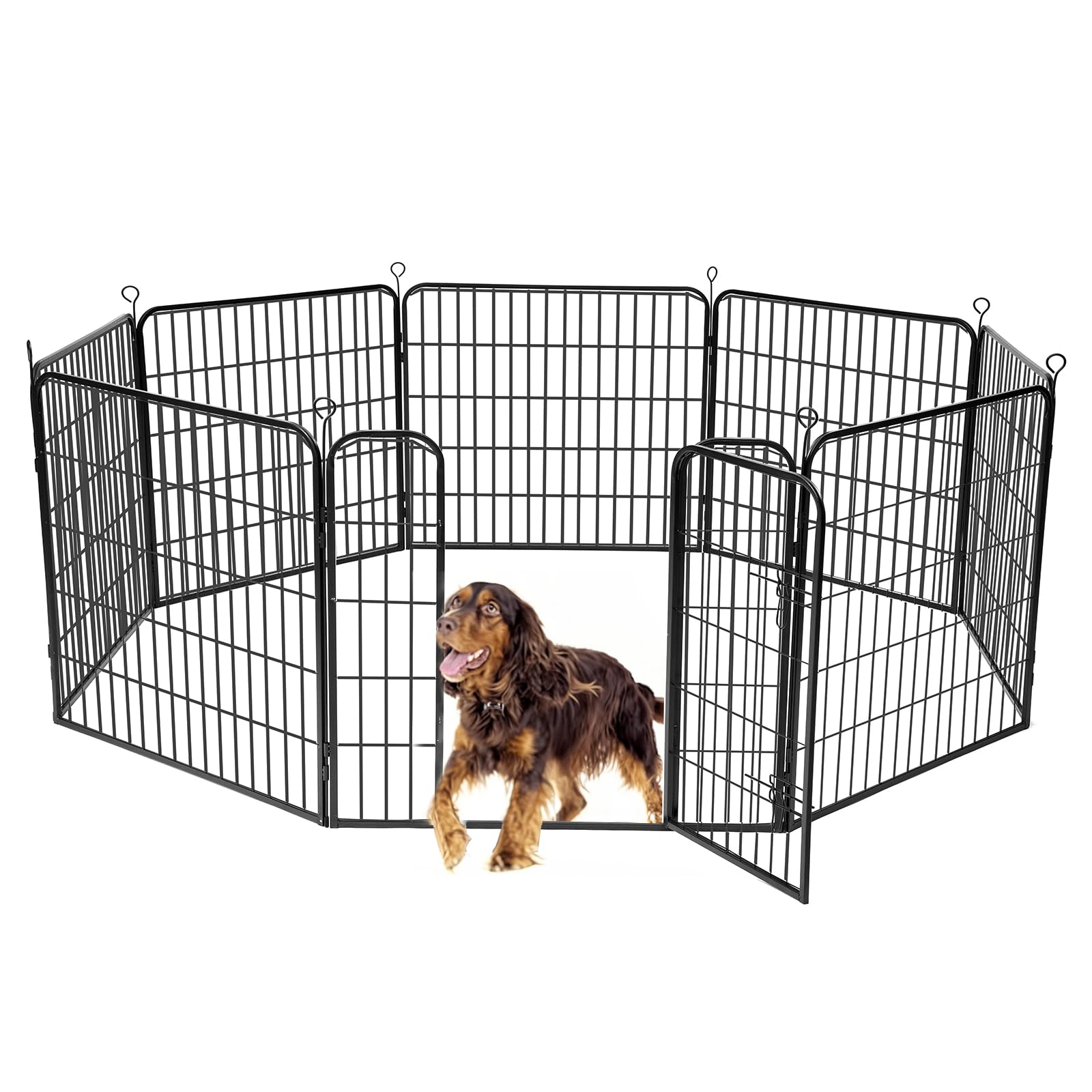 YumeTail ペットサークル 大型犬用 折りたたみ式 メタルフェンス, 室内外兼用, グレー (ブラック 高さ60cm-八枚)