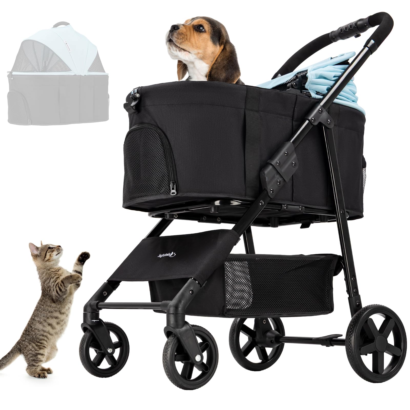 Joyfultails 分離型 ペットカート 折りたたみ 3way 多機能 対面式 猫犬兼用 ペットバギー キャリー コンパクト 軽量 耐荷重15KG 犬用ベビーカー 前輪360°回転 後輪ブレーキ付き ドッグカート お出かけ 散歩 通院 介護用 組み立て