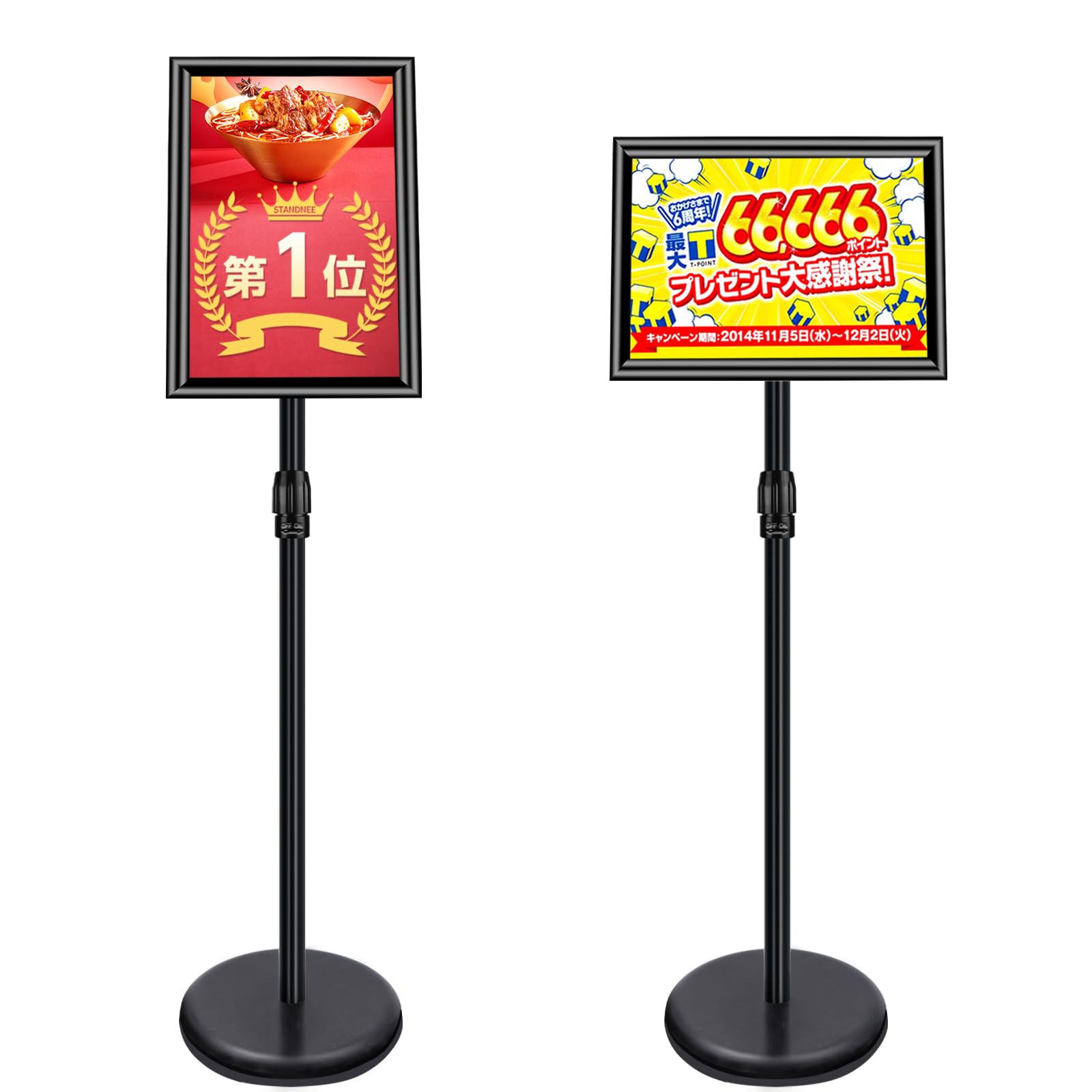 【2023アップグレード版】立て看板A4 案内板 スタンドボード STANDNEE伸縮式メニュースタンド 会社の情報板 お知らせボード 掲示板 スタンド 受付イベントの案内板 お店の看板 エントランス 店舗用看板 (ブラック，A4)
