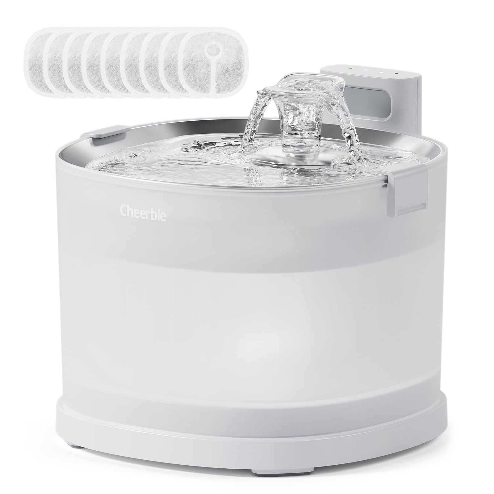 Cheerble 猫自動給水器 水飲み器 ポンプレス磁力給水 コードレス 100%漏電なし スマートセンサー感知 楽々洗浄 組み立て簡単 2つの給水モード 大容量2L 静音 フィルター付き (E1+ 猫給水器&フィルター 9枚)