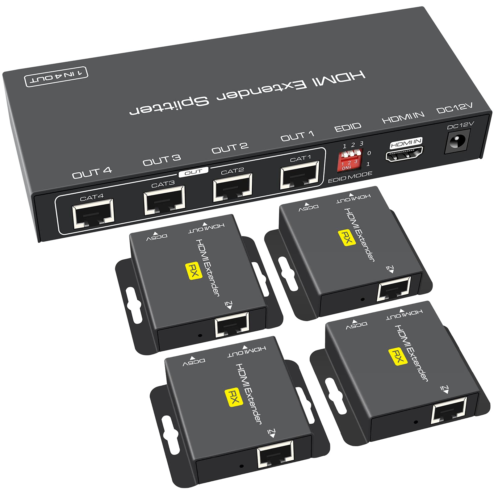 【4出力 LAN 50M延長】HDMI エクステンダー 4分配 有線LAN スプリッター 延長器 1080P@60Hz PC PS5 PS4対応 HDMI Splitter Extender 単電源 出力側 TV モニター プロジェクター対応