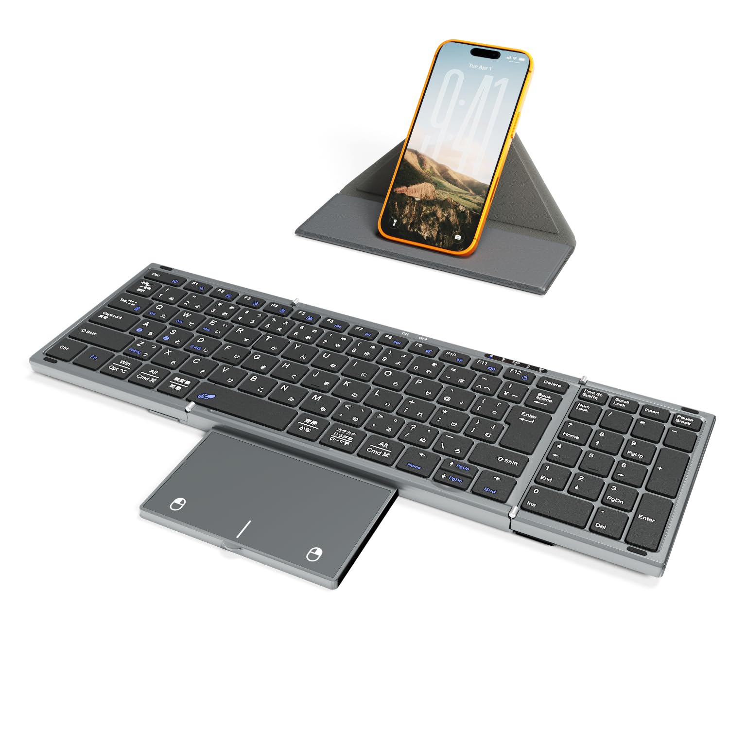 EWiN キーボード ワイヤレス 折りたたみ bluetoothとusb無線両対応 標準JIS日本語配列 ios mac win対応 トラックパッドとテンキー付き keyboard wireless ブルートゥース 3台までのデバイスと接続可能 コンパクト