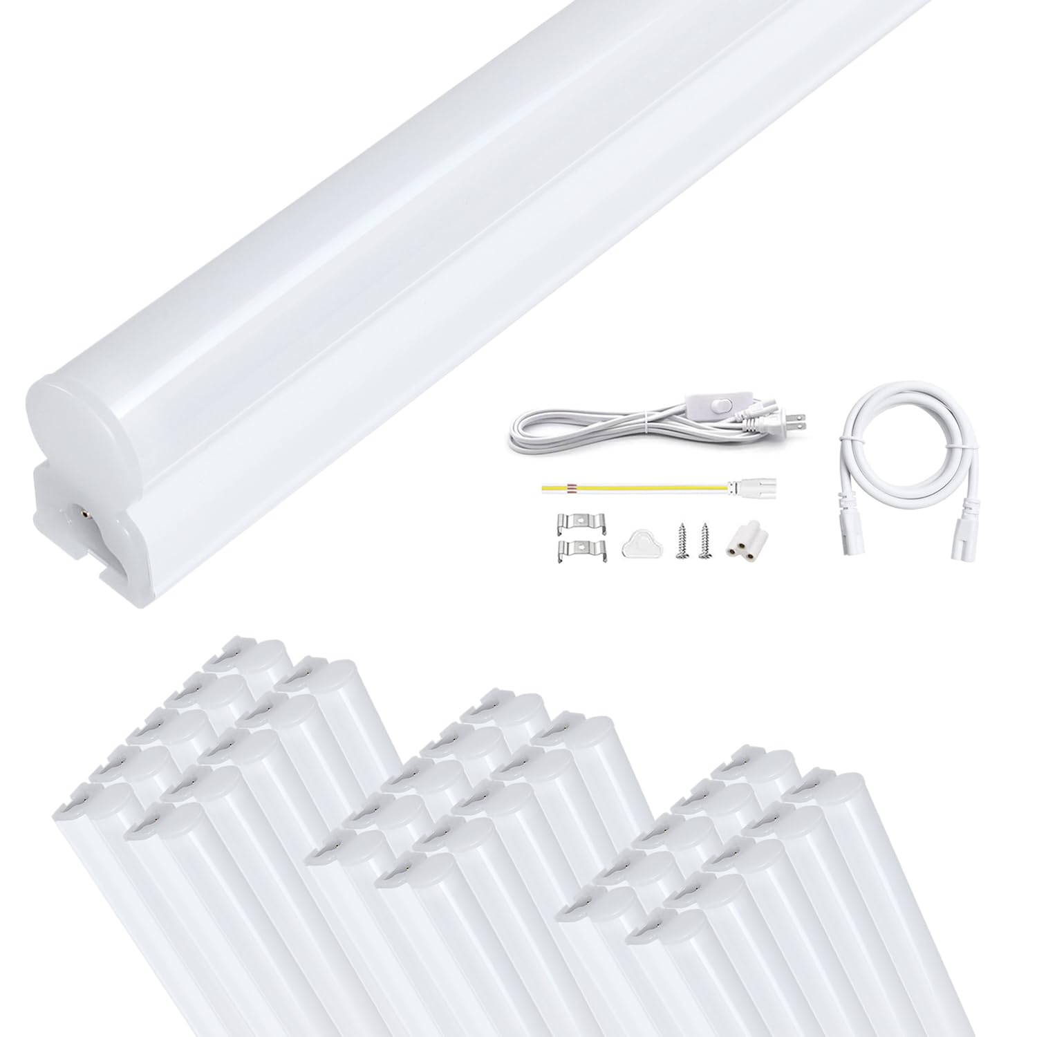 昼白色 1500LM高輝度 器具一体型 led蛍光灯 20Ｗ形 T5直管 57cm 9.5W省エネ 照明器具 100V/200V対応 高演色 低発熱 ノイズなし チラツキなし スリム 10本連結可 配線工事不要（昼白色-57cm-30本） 17,780円