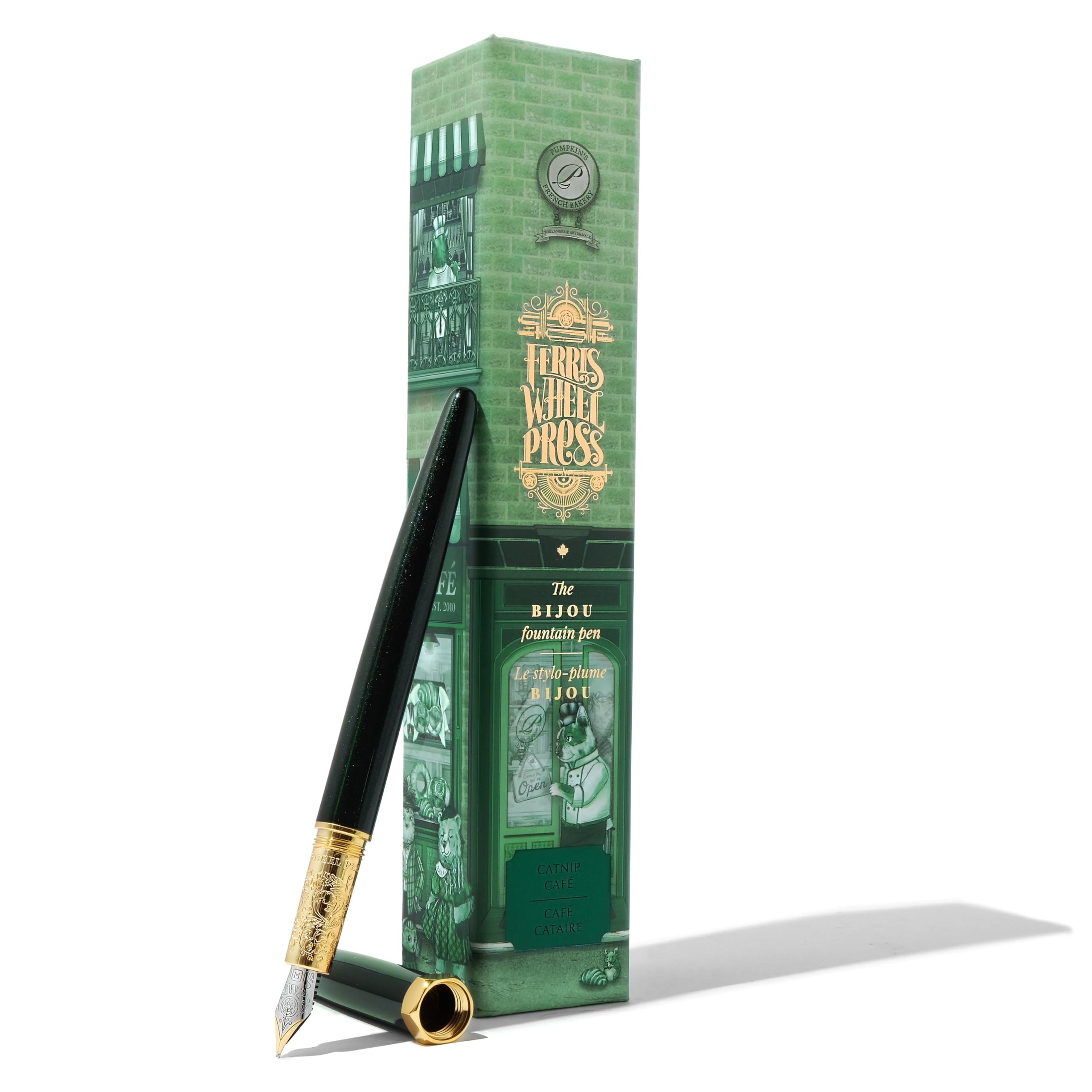 Ferris Wheel Press, Bijou Fountain Pen, Catnip Caf&eacute;, Double Gold Plated, Snowfall Lacquer Finish, Two-Tone Steel Nib, Emerald Gr｜湖南オンライン