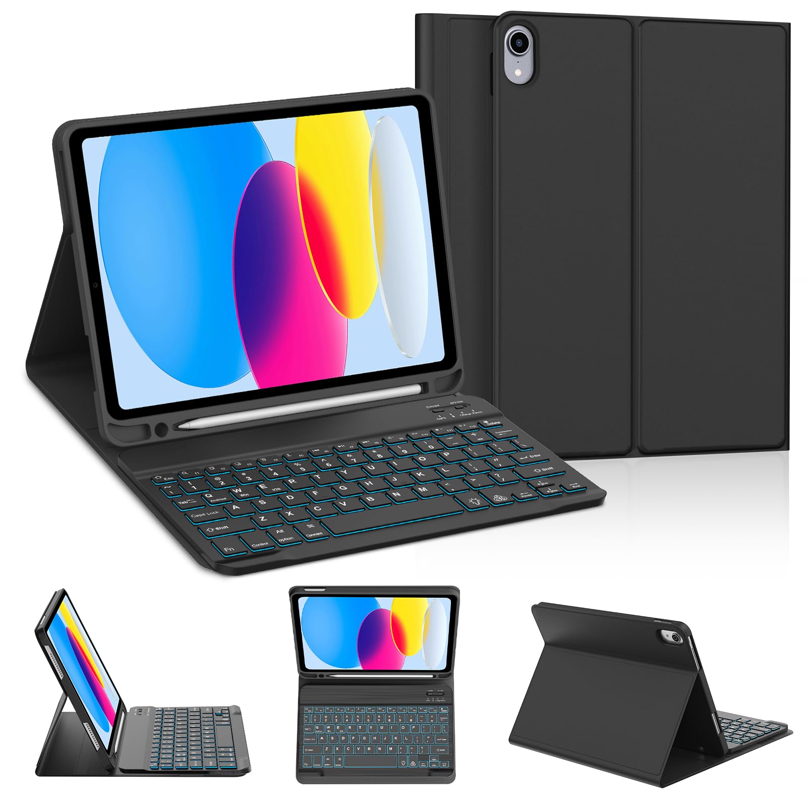 [新開発]KVAGO ipad A16 11世代/ 第10世代 超軽量 US英語配列キーボード ケース 7色バックライト 脱着式 Bluetoothキーボード 11インチ/10.9インチ 対応 脱着式 ペン収納 全面保護 Type-C充電式 オートスリープ