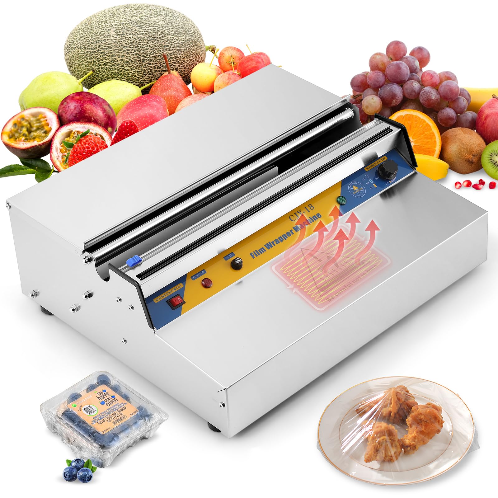 Hanchen ラップフィルム包装機 【電動/手動両用】 ラップフィルムカッター 65kgの耐荷重 ステンレス製 ラップ45cmまで収納可能 PE/PVCラップに適用 予備ヒューズ付き スーパーマーケット/食品加工工場/ホテルなどに適用 日本語説明書付き｜湖南オンライン