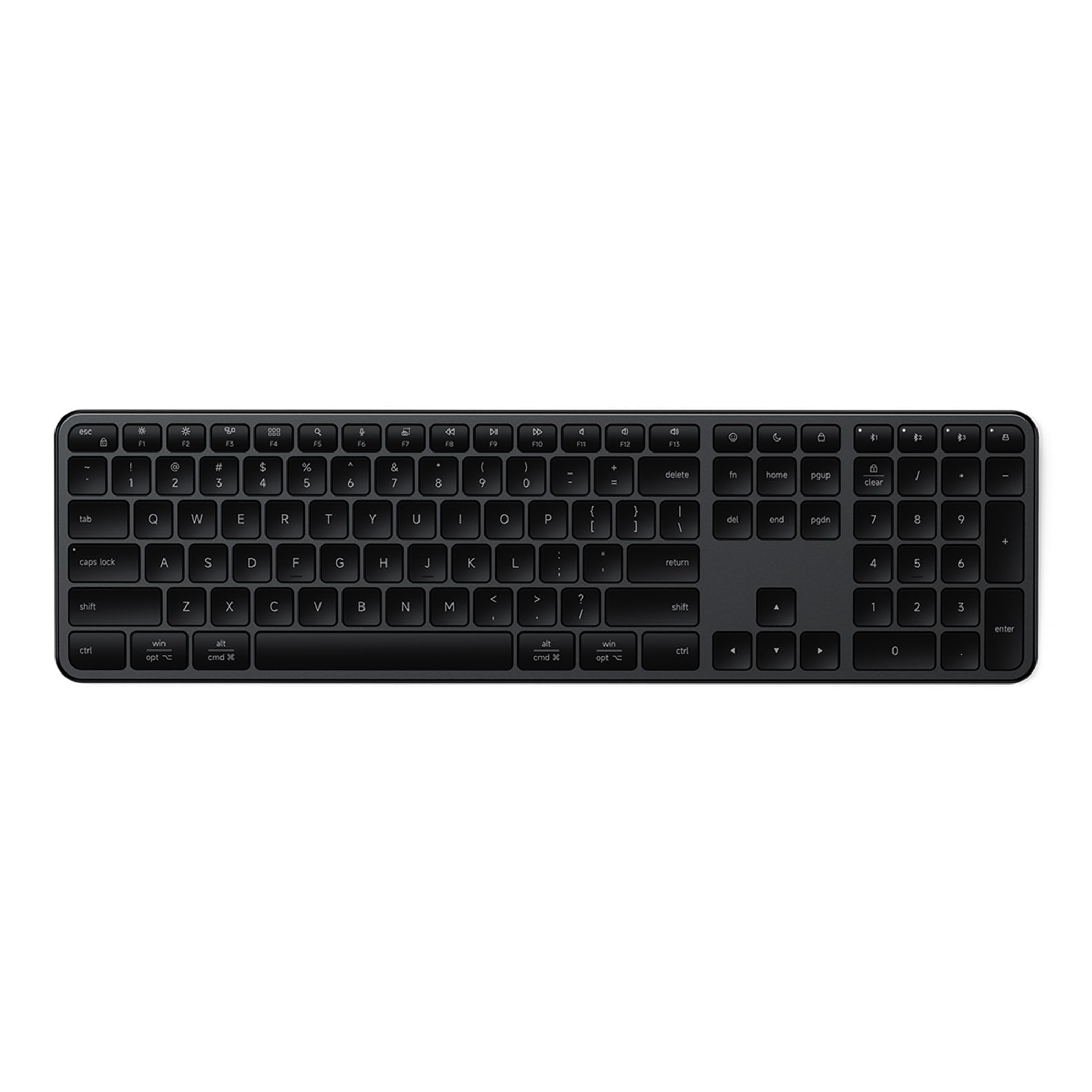SATECHI Slim EX3 ワイヤレスキーボード、フルサイズキーボード（テンキー付き）、マルチデバイス対応Bluetooth、macOS／Windows／Android対応 2.4GHz接続、OSキー即時切り替え、USB-C充電式バッテリー、スペース