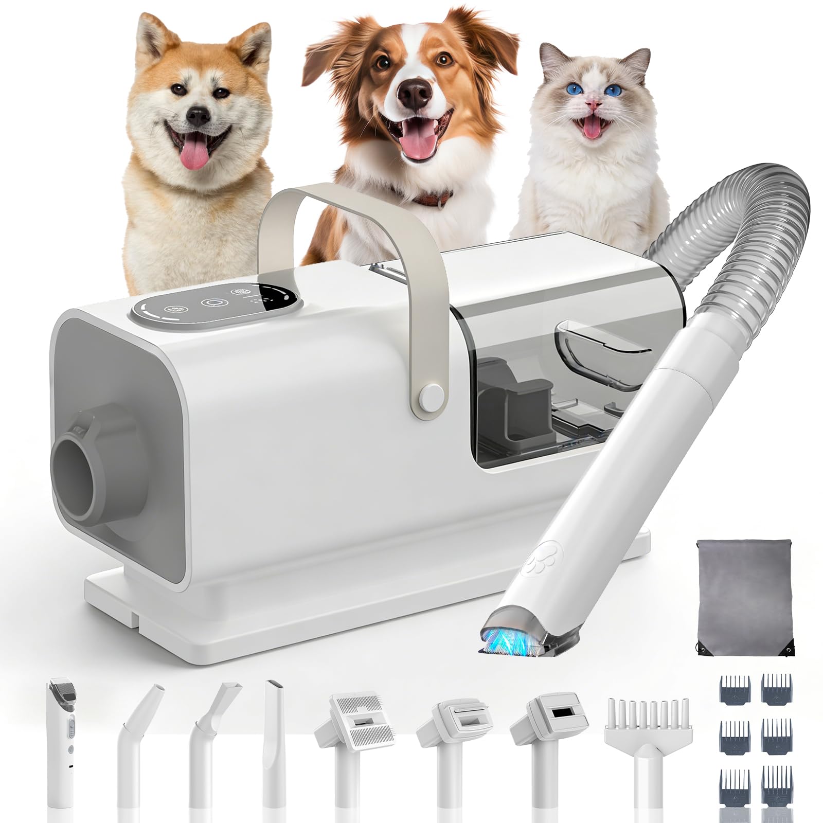 【2025最新登場・万能型】犬用バリカン ペット用バリカン【業界初！グルーミング・トリミング・掃除機・ドライヤー機能を一体化】 猫美容器 ペットグルーミングセット 超強力吸引 温風＆送風 冬夏季節対応 3段階強度調整 3段階温度調節 多機能グルーミングキッ