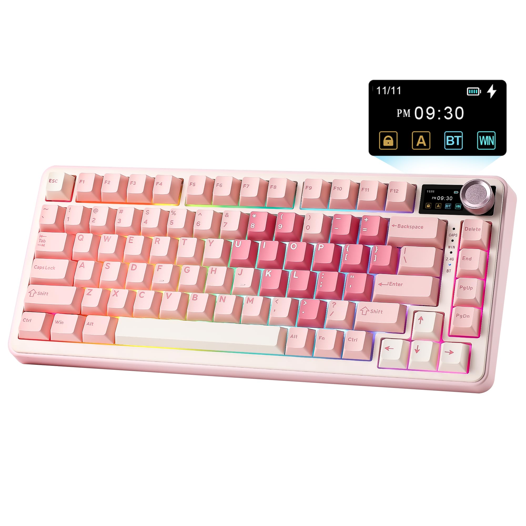 YUNZII B75 PRO MAX QMK/VIA ワイヤレスメカニカルキーボード 75%英語配列 ディスプレイとノブ付き ホットスワップ可能 ガスケット構造 潤滑済みスイッチ 3モード接続 (Bluetooth/Type-C/2.4G) RGBバックラ