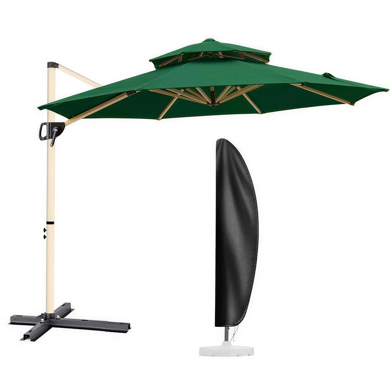 MAYAMI-Home ガーデンパラソル 大型 270cm/300cm ハンギングパラソル 二層通気 防風 UVカット 撥水 角度調整 360°回転 パラソルカバー付き ベース別売 屋外 庭 テラス カフェ用 (濃い緑色, 270cm)|湖南オンライン