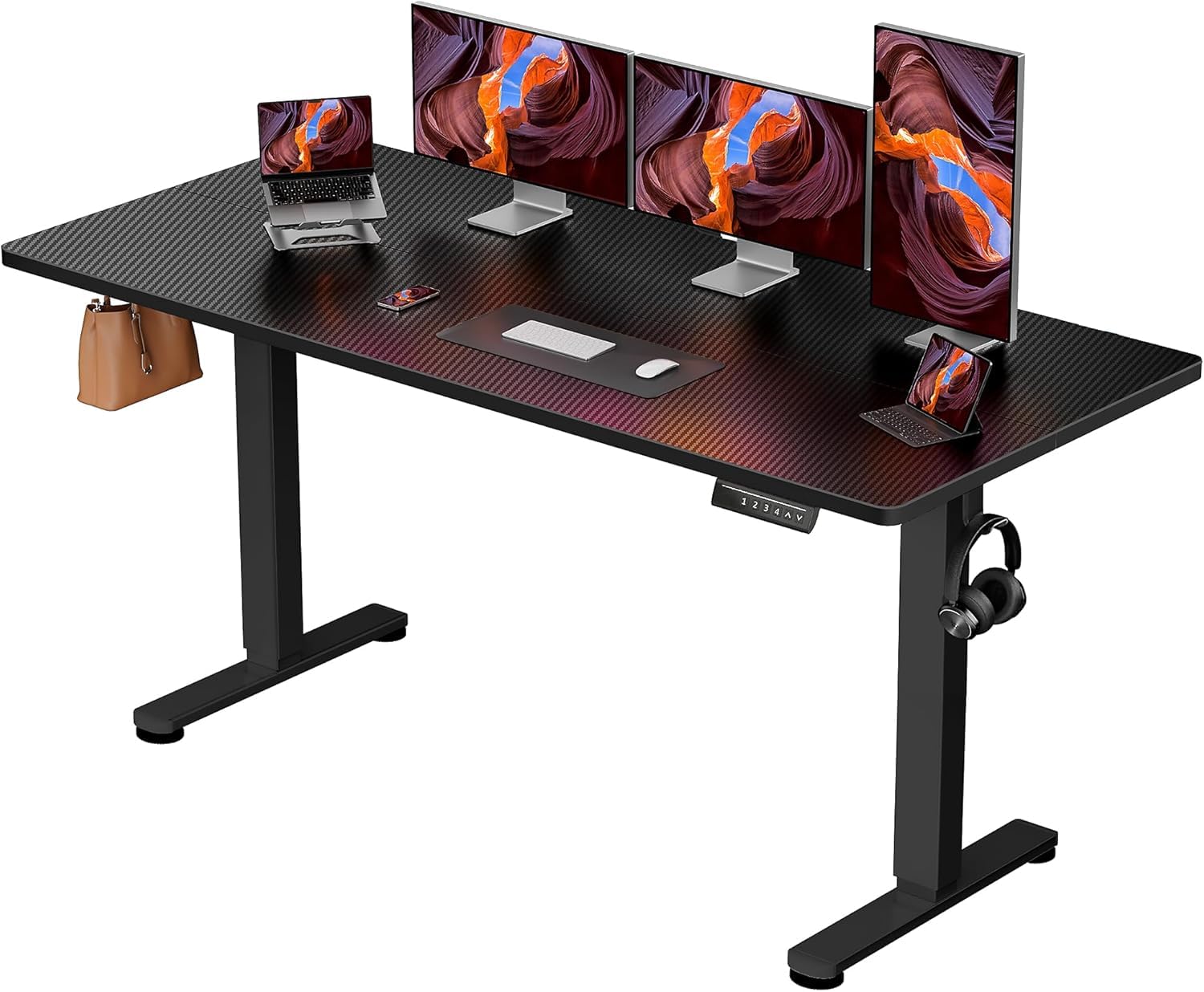 ErGear 電動 オフィスワークテーブル 昇降式デスク スタンディングデスク 幅120cm 耐荷重80kg 高さメモリー機能 上下自動昇降 静音 収納フック付き 机 作業机 テレワーク【幅120 x 奥行き60 x 高さ72-118cm】（カーボン調）｜湖南オンライン 17,056円