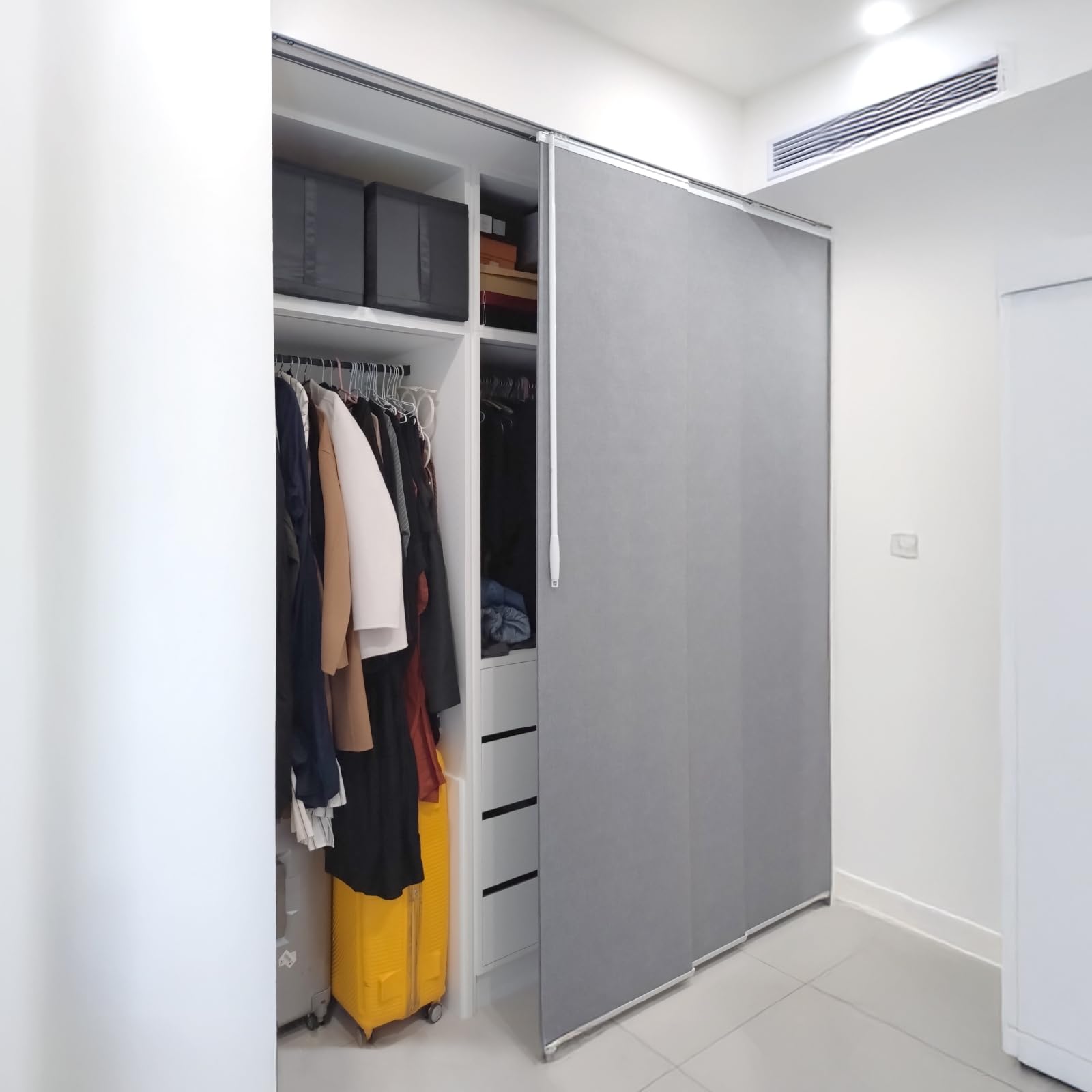 Augido、パネルカーテン、パネルスクリーン、間仕切り、40cm x 4~6枚、幅85-215cm x 高さ238cm、遮光2級、アコーディオンドア、パーテーション、ブラインド、ロールスクリーン、和室、部屋の仕切、プライバシー保護、冷気遮断DIY (ライ