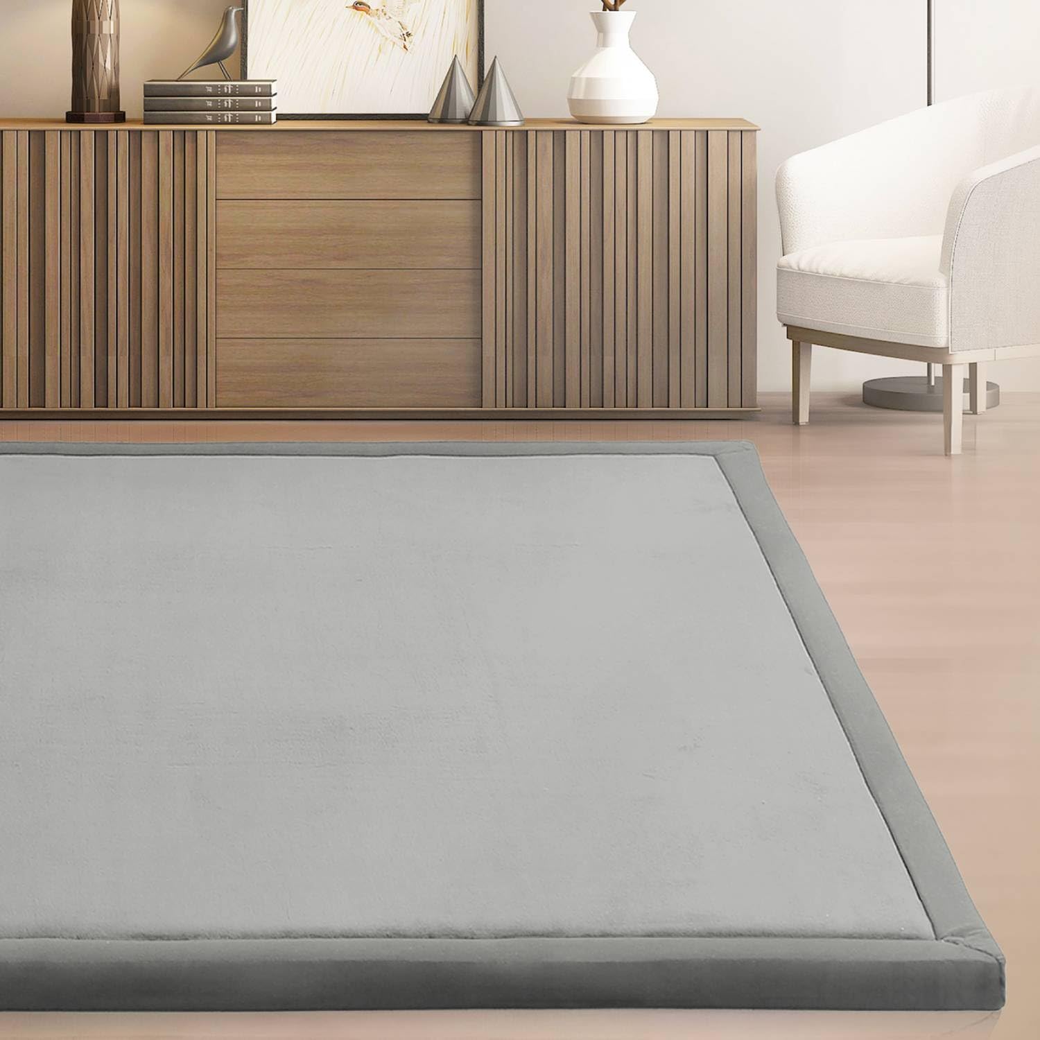 Huloo Sleep 極厚3.5cm 低反発ラグマット 厚手 クッション カーペット 防音 すべり止め 珊瑚絨毯 リビング/子供部屋用 撥水加工 無地 ライトグレー 200x250cm 3畳 オールシーズン
