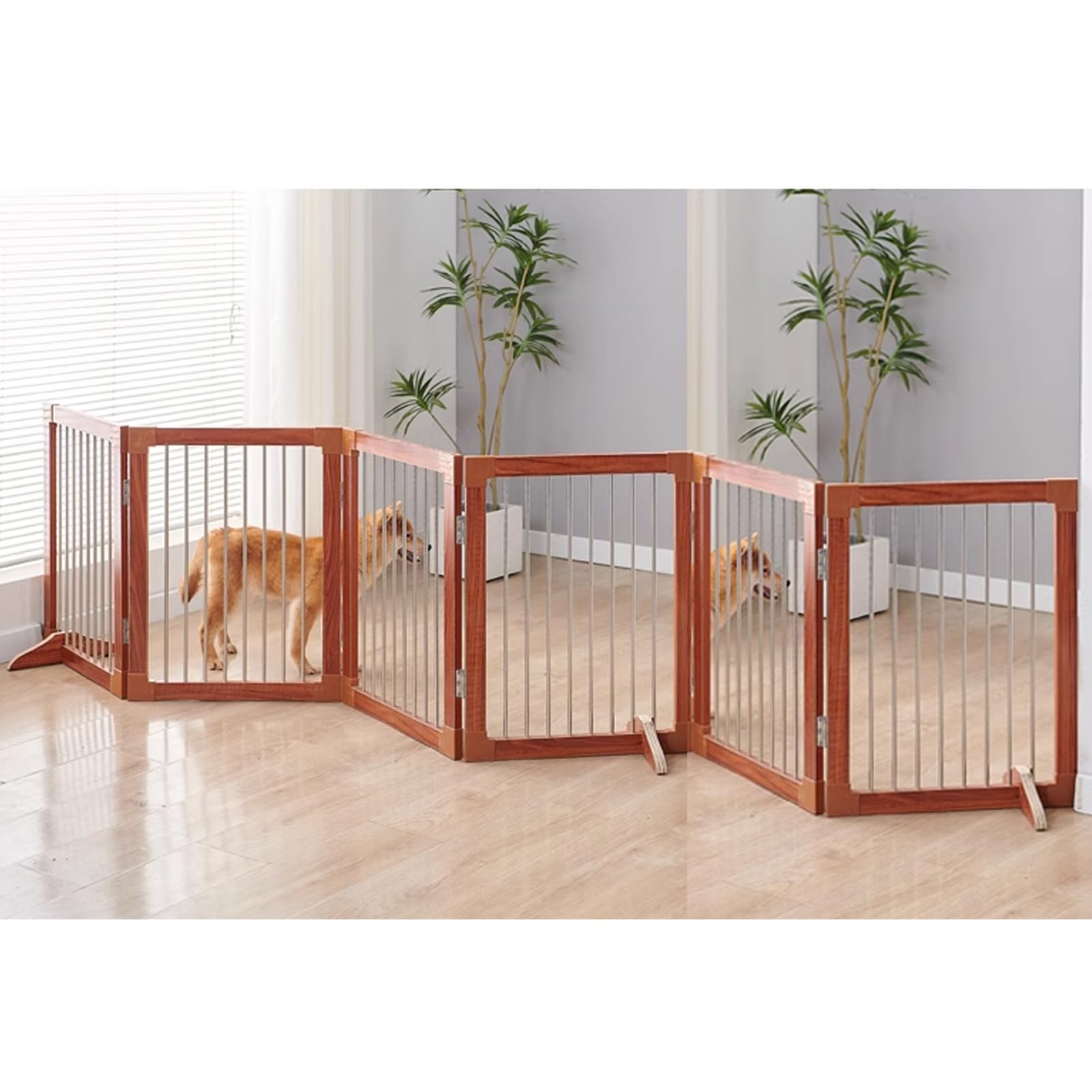 Puhang 犬ゲート ペットフェンス 木製 ペットゲート高さ70cm 4cm柵間隔 バリアゲート 折り畳み式 小型犬 収納便利 鉄製 赤ちゃん 脱走防止 侵入防止 ドアストッパー 取付け簡単 庭 室内 玄関 階段 室外 ハイタイプ コンパクト 取付幅6つ|湖南オンライン