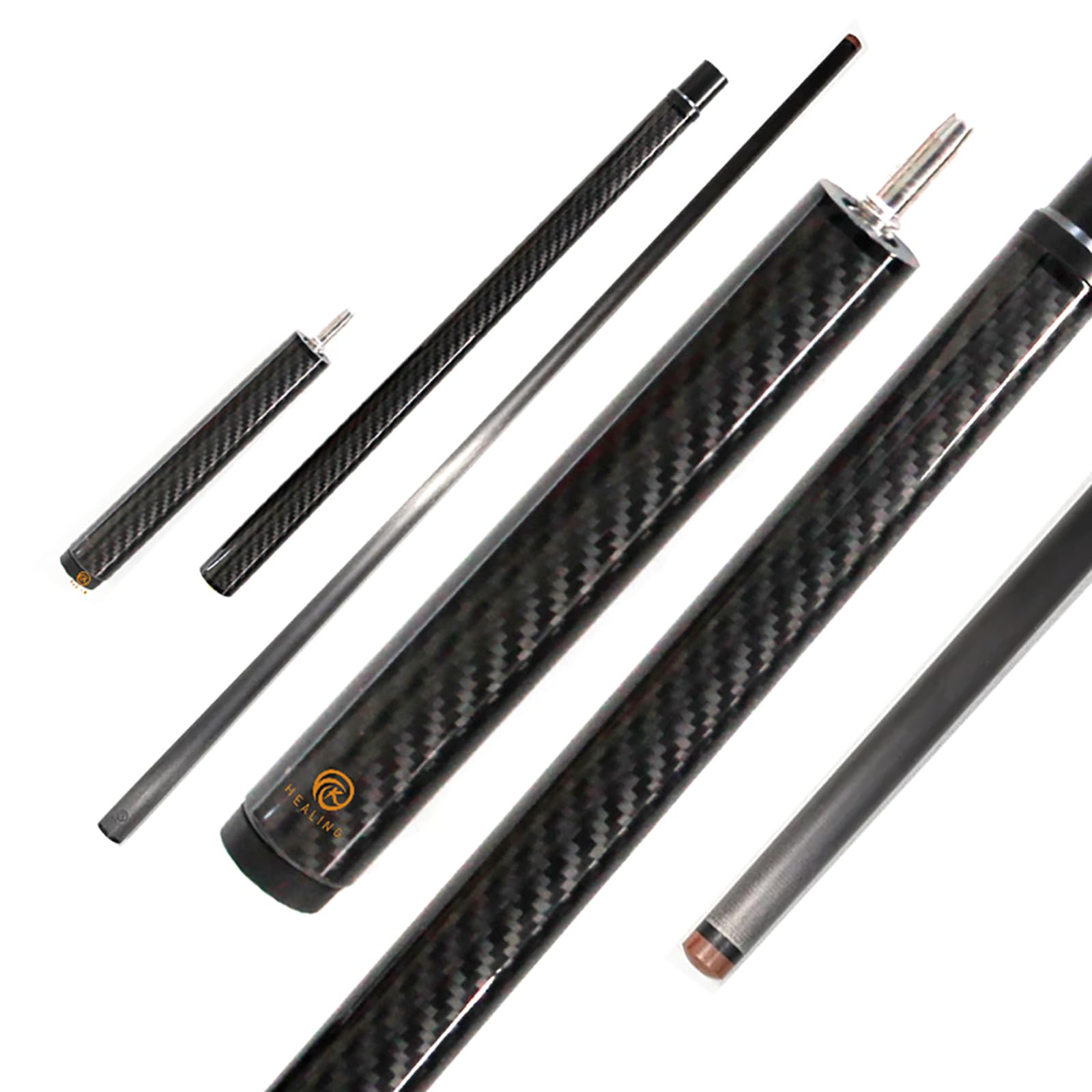 KHEALING ビリヤード キュー カーボン 電木皮頭 黒電木先角 T 700カーボンファイバー 49インチ ビリヤード用品 1/3ロングジャンプキュー ジョイント ハンドメイド 真っ直ぐ 適球類/黒八、九球 13oz オンス 収納ケース付き (Bake｜湖南オンライン