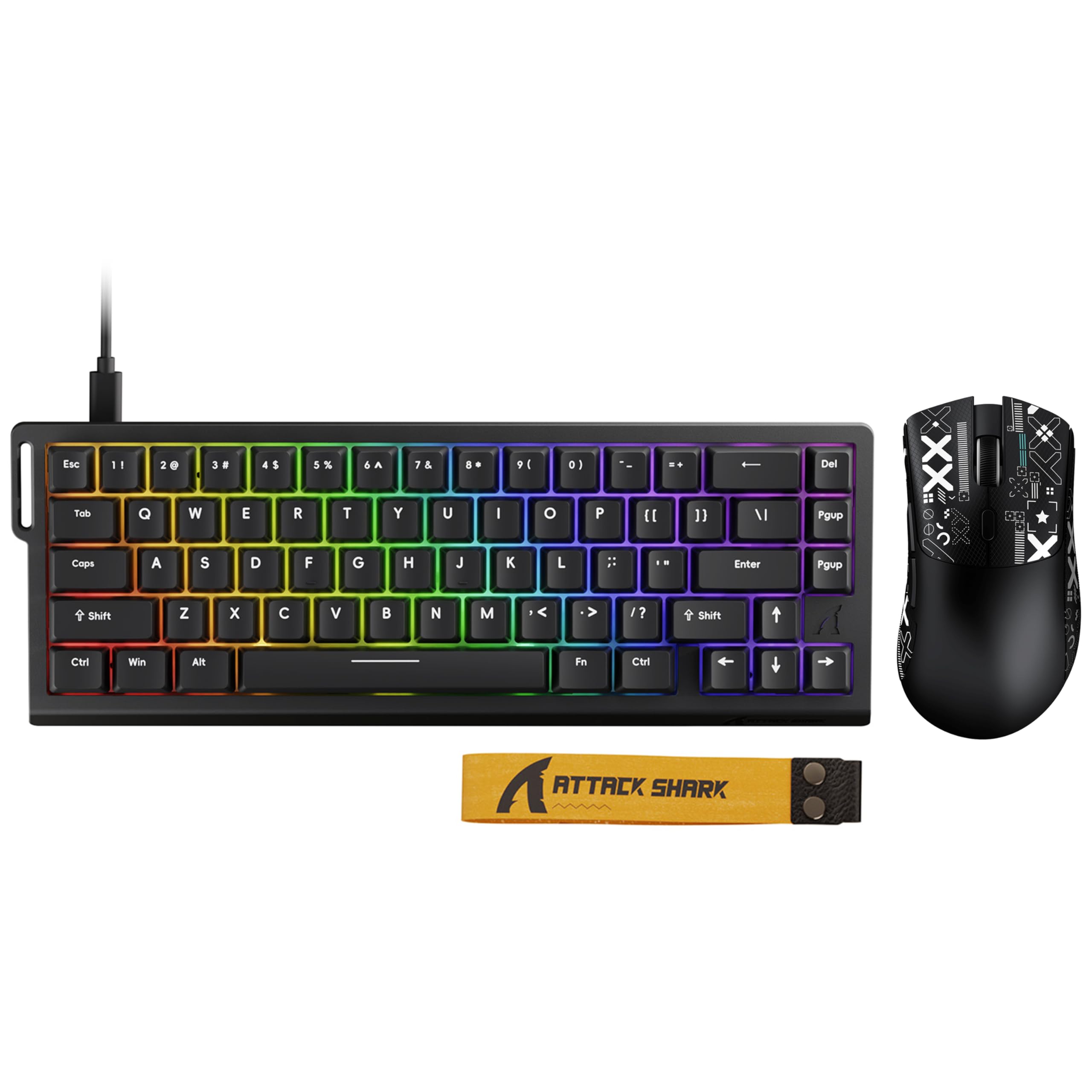 ATTACK SHARK X68HE ラピットトリガー ゲーミングキーボード セット R1 ゲーミングマウス RT0.01mm 有線キーボー 8Kポーリングレート 磁気スイッチ QMK支持 トライーモード ゲーミングマウス付き マウス重さ 59g 1800