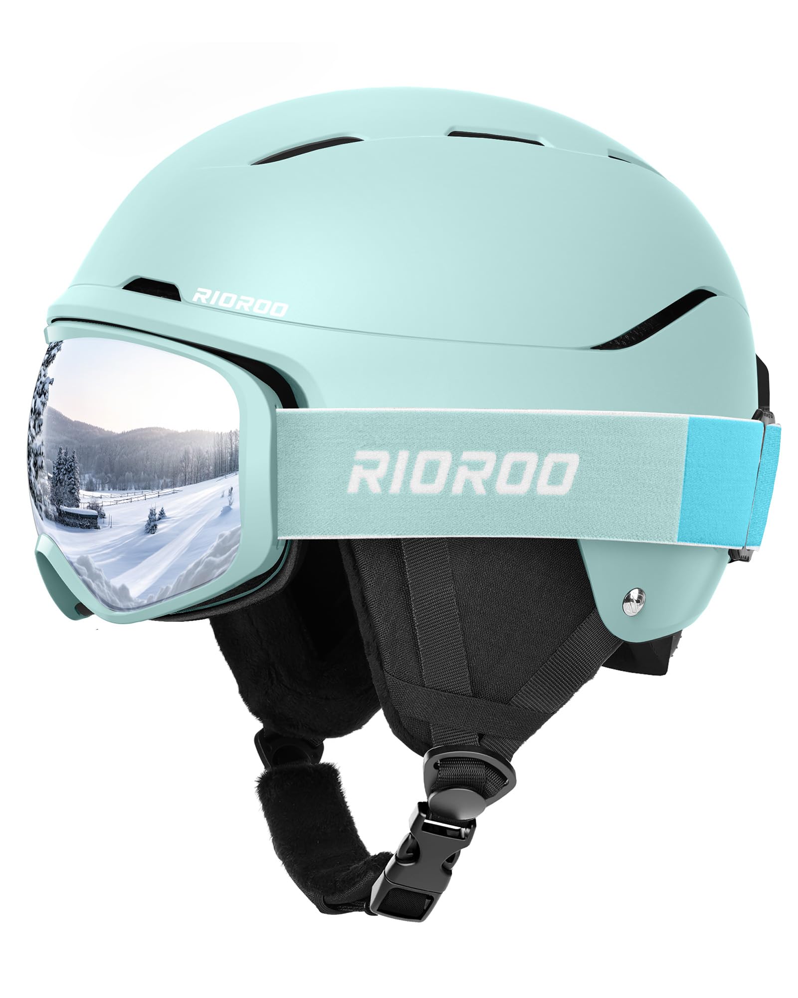 RIOROO スキー ヘルメットセット ゴーグル付き メガネ対応 スノボ ヘルメット スノボ 帽子 高密度EPS ダイヤル式サイズ調整 イヤーパッド付き ダブルレンズ 曇り止め/防風 UVカット 軽 耐衝撃 スノーボード/スキージャンプ/クロスカントリーに