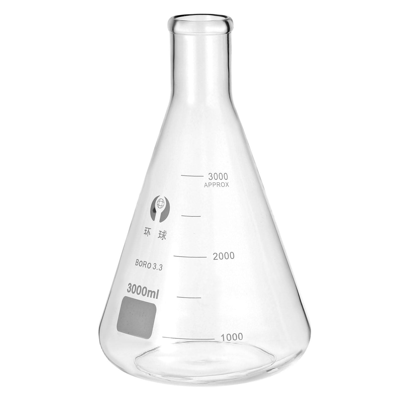 PATIKIL エルレンマイヤー フラスコ 3000ml 101.4oz 細口 目盛り 付き ボロシリケート ガラス 製 実験 化学 研究 用