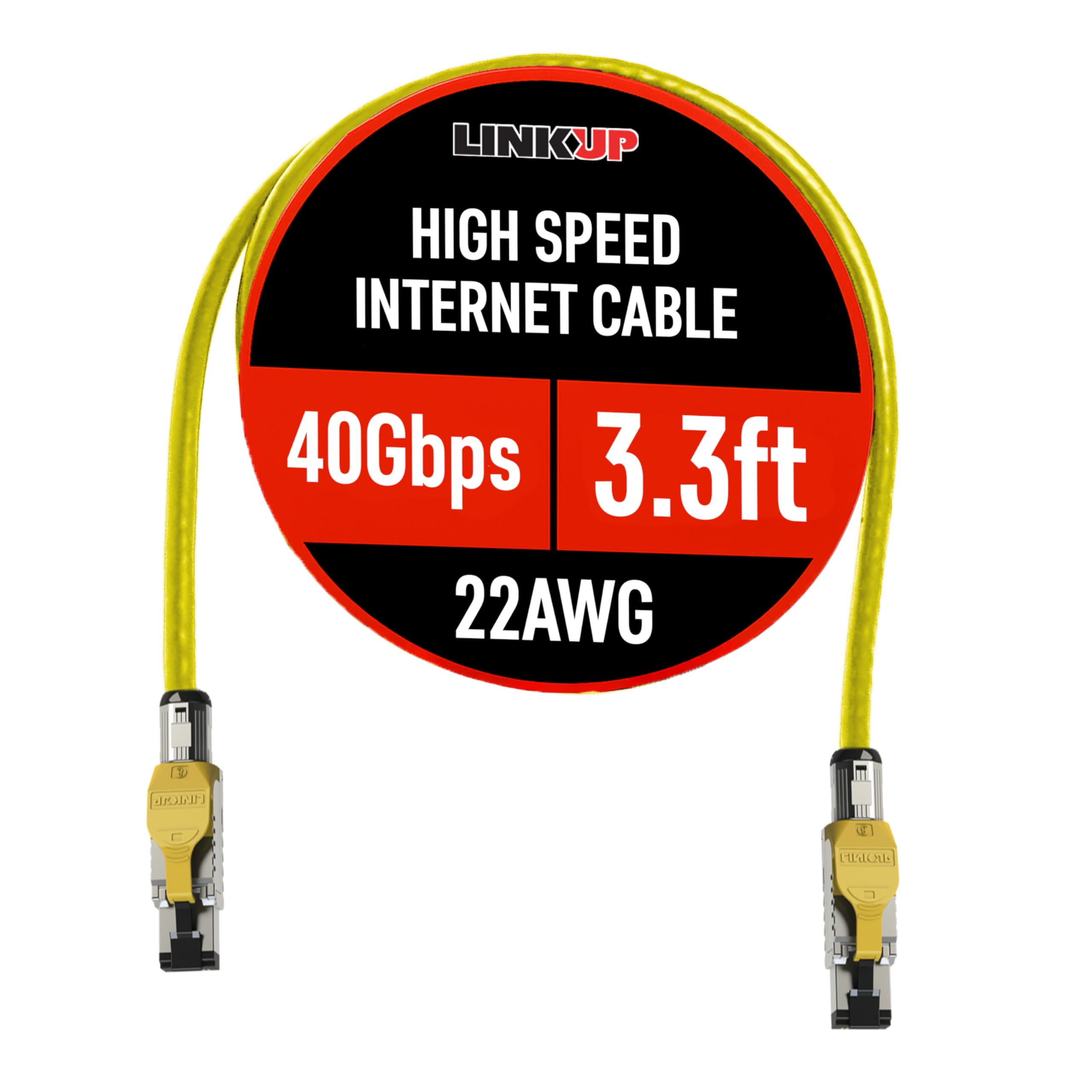 [LINKUP] Cat8 イーサネット パッチケーブルS/FTP 4ペア 22AWG スクリーン単線ケーブル | 2000MHz (2GHz) 最大40Gbps |将来の第5世代イーサネット LANネットワーク 40G構造ワイヤー- 1M イエロー