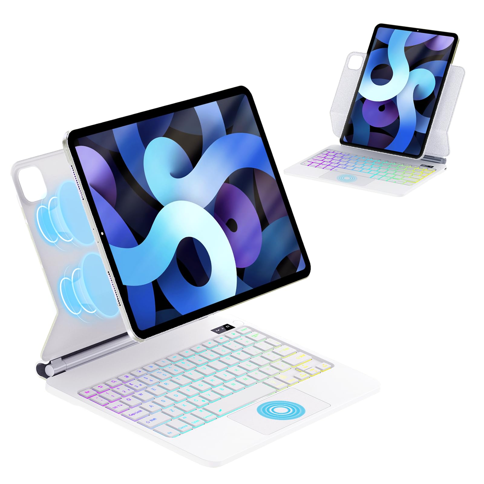 AVNICUD iPad Pro 11インチ（M4 2024、M5 2025）マジックキーボード タッチパッド搭載 ケース付き 磁気吸着式 英語配列 Bluetooth接続 バックライト付き 自動スリープ 多角度調整 USB-C充電対応 ホワイト