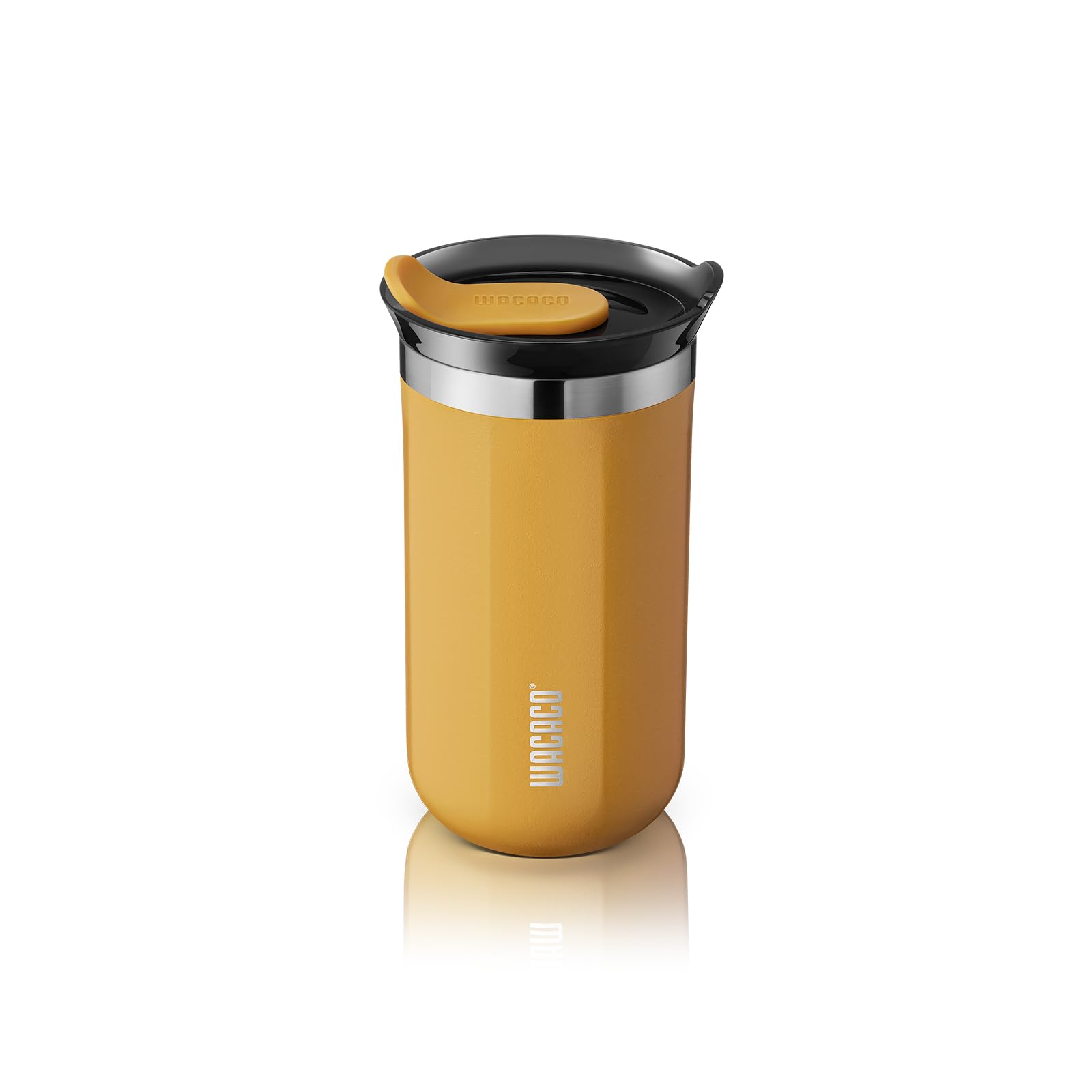 WACACO Octaroma Lungo真空断熱コーヒーカップ、二重壁ステンレス旅行カップ、飲用蓋付き、10 fl oz(300ml)、黄色