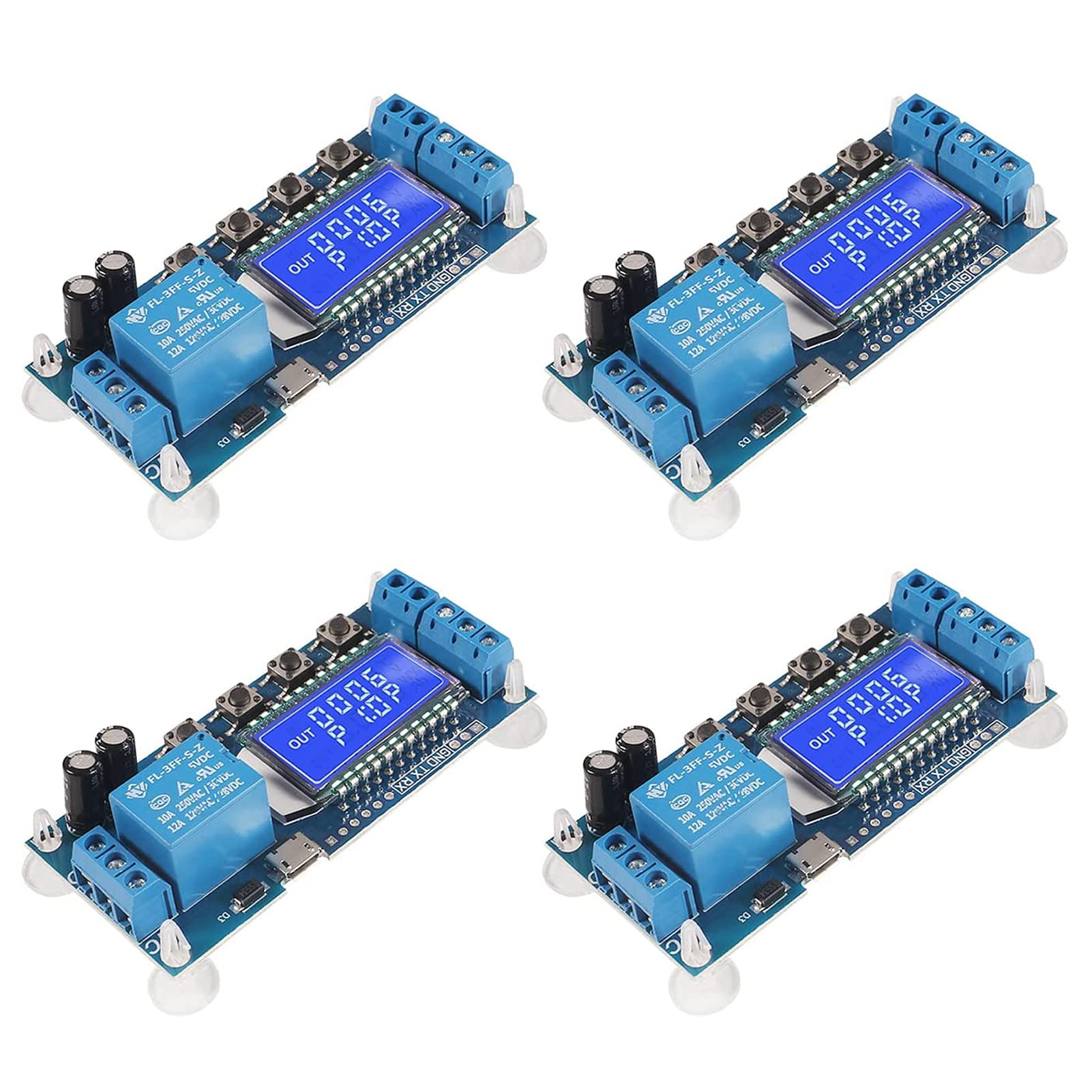ACEIRMC 4個時間遅延リレー 5V 12V 24V 遅延コントローラボード 遅延オフセルフタイマー0.01秒-9999分 遅延スイッチングリレーモジュール マイクロUSBの5V電源をサポート LCD付き (4個)