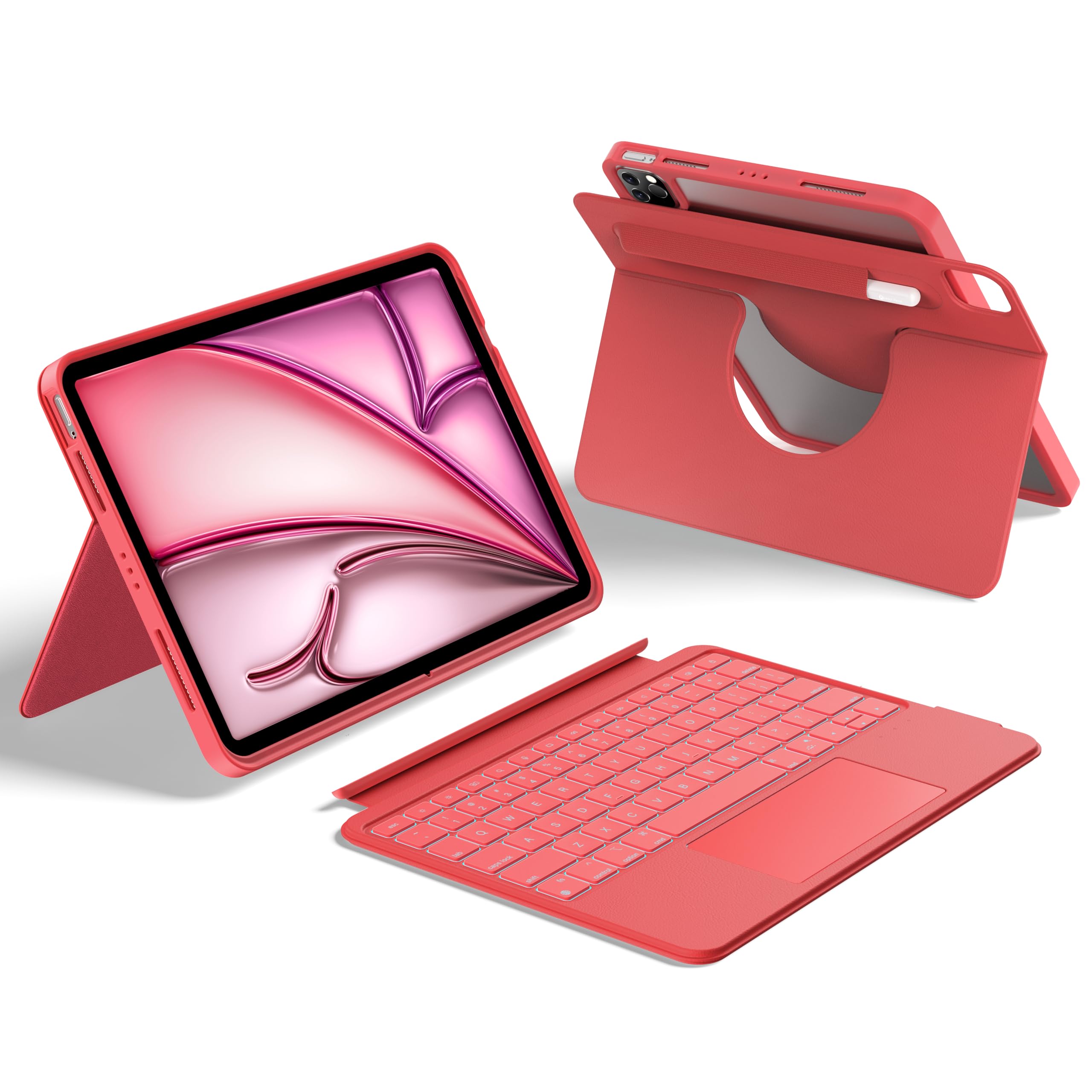 HOU 回転式 キーボードケース for iPad Air M3/M2 11インチ 超高精度大型タッチパッド付き 日本語配列 iPad Air 第6/5/4世代 & iPad Pro 11インチ(第1・第4世代) 対応 着脱式/縦横360°無段階角度調節/