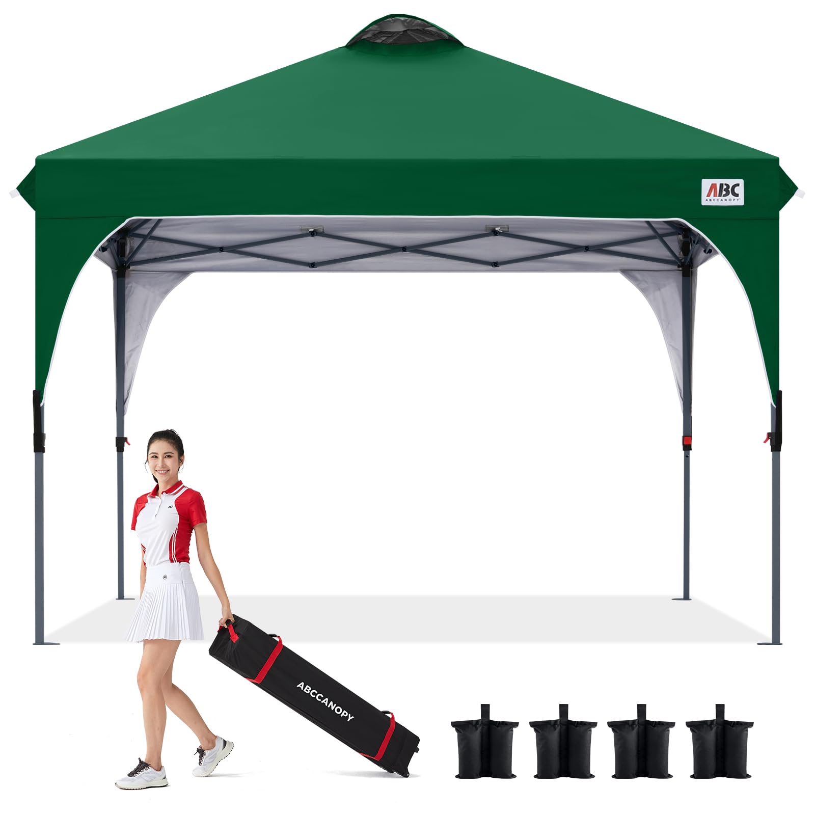 ABCCANOPY タープテント ワンタッチ 3段階調節 ベンチレーション 天井 2m/2.5m/3m アウトドア 簡単 大型 タープ テント キャスターバッグ付き 高耐水圧 遮熱日除け 付属品付き