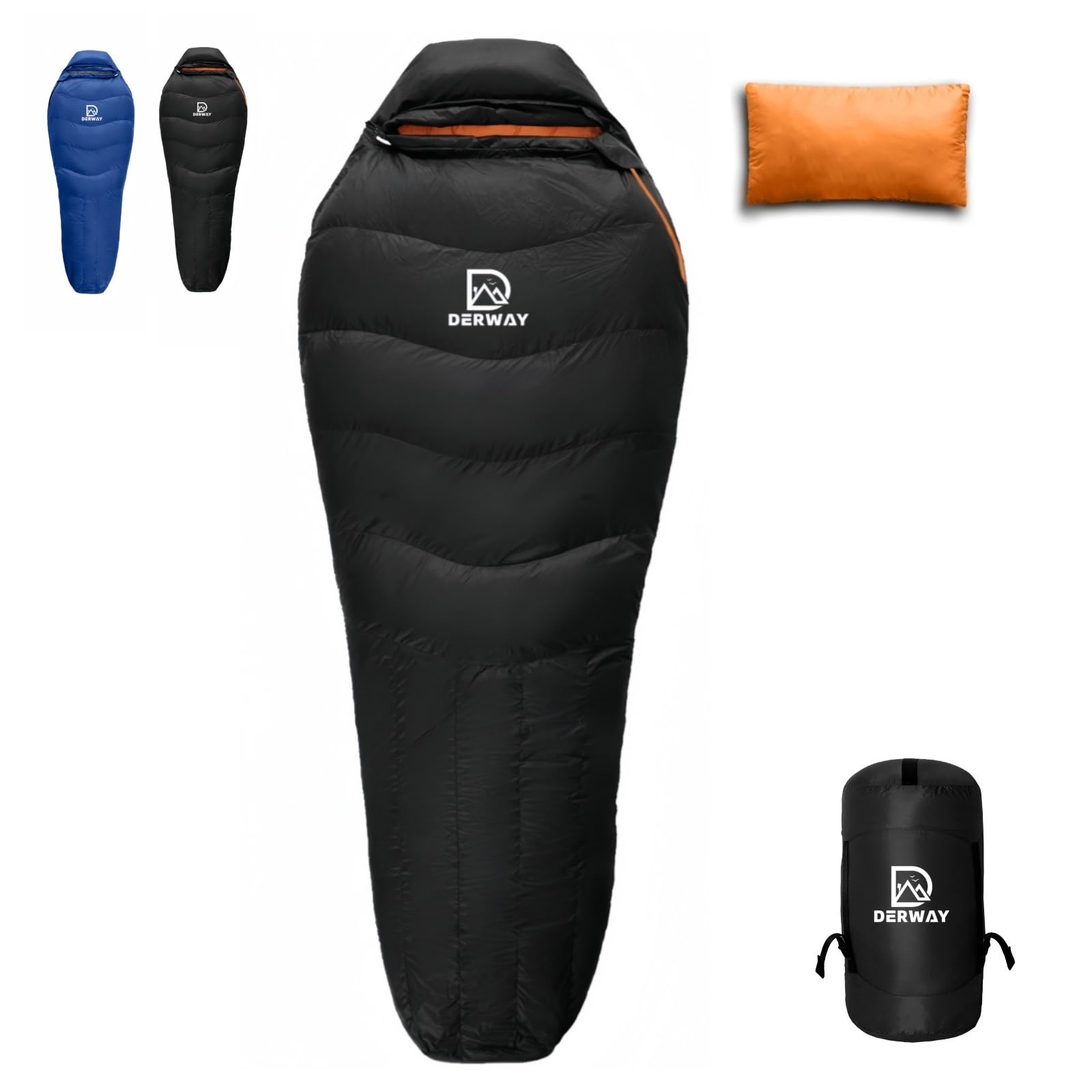 DERWAY ダウン寝袋 冬用 軽量 枕付き (220*85cm) ワイドバージョン 680FPフィルパワー -15℃・8℃ コンパクト寝袋 キャンプ ハイキング オートキャンプ 防災 車中泊 アウトドア緊急用|湖南オンライン
