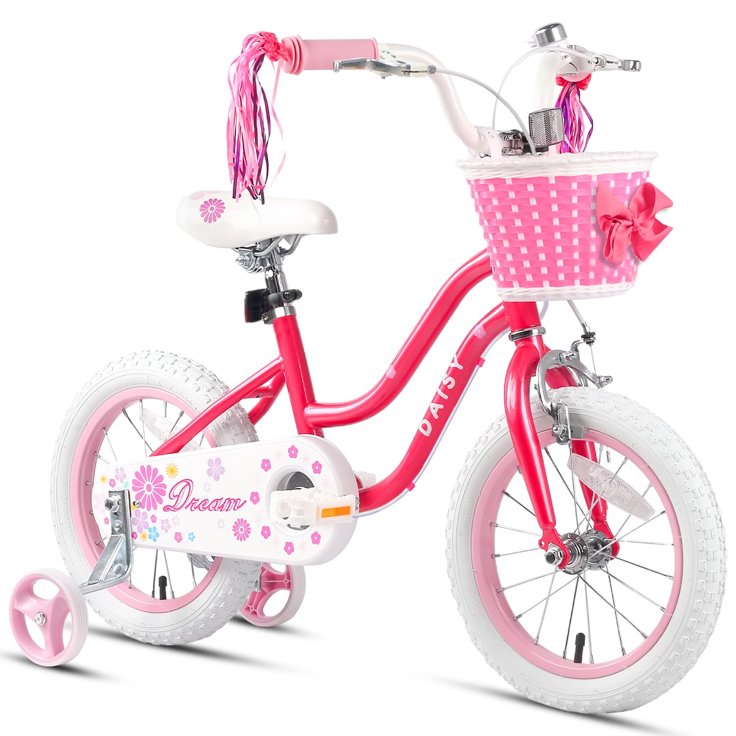 【Glerc】DAISY子供用自転車 可愛い女の子自転車 プリンセス気分 補助輪付き/前カゴ付き/ハンドル飾り付き 16インチ レッド｜湖南オンライン