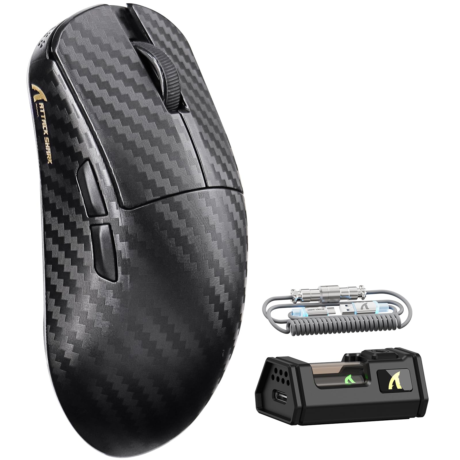ATTACK SHARK R11Ultra 影鮫 カーボンファイバーマウス ゲーミングマウス Wワイヤレス 超軽量49g PAW3950MAX Nordic52840 8000Hz 42000dpi 20KFPS 2.4G/Bluetooth/USB-C