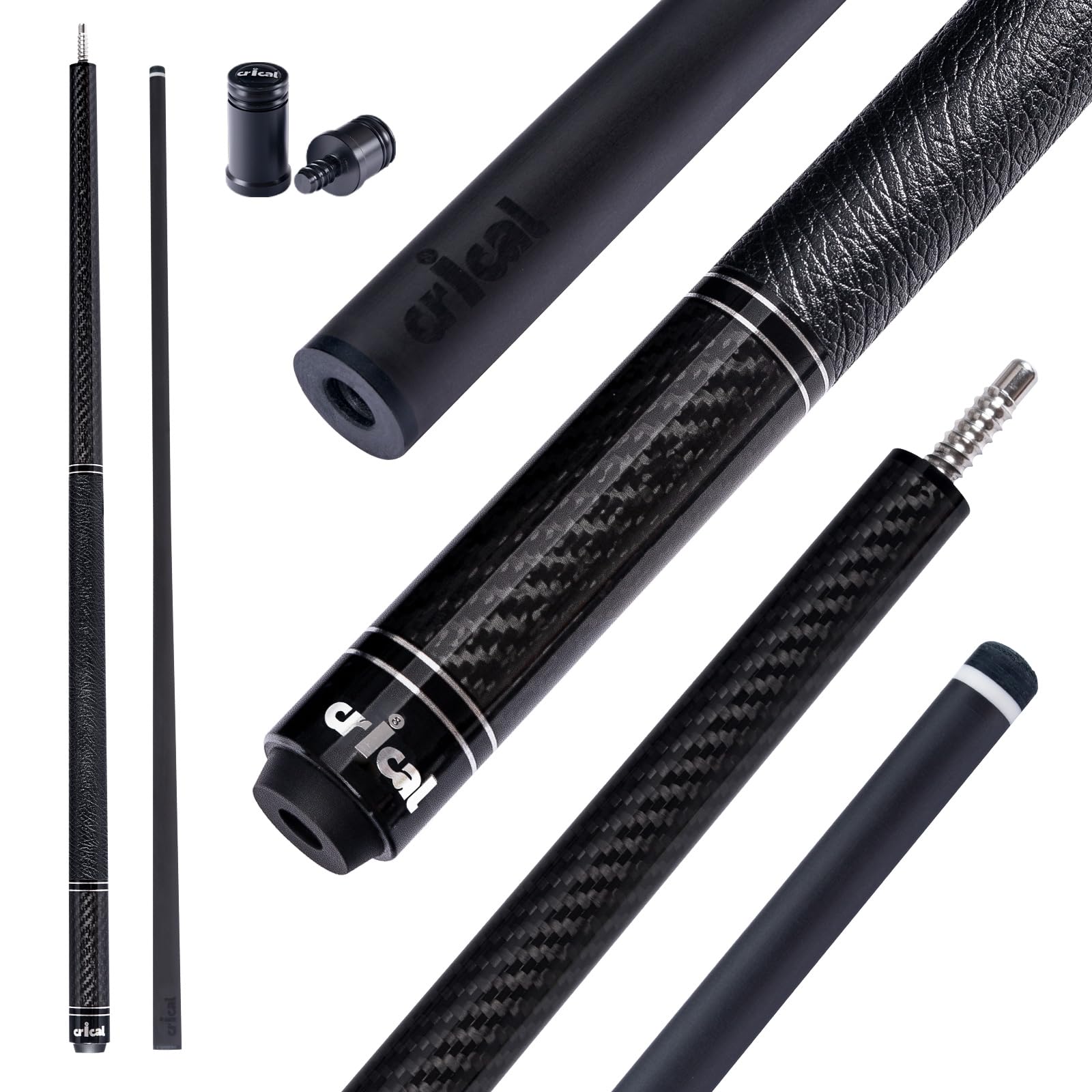 CRICAL カーボンファイバー ビリヤードキュー 58インチ 低偏差 12.5mmタップ 3/8×8ジョイント 牛革グリップ 19oz 固定ウエイト|湖南オンライン