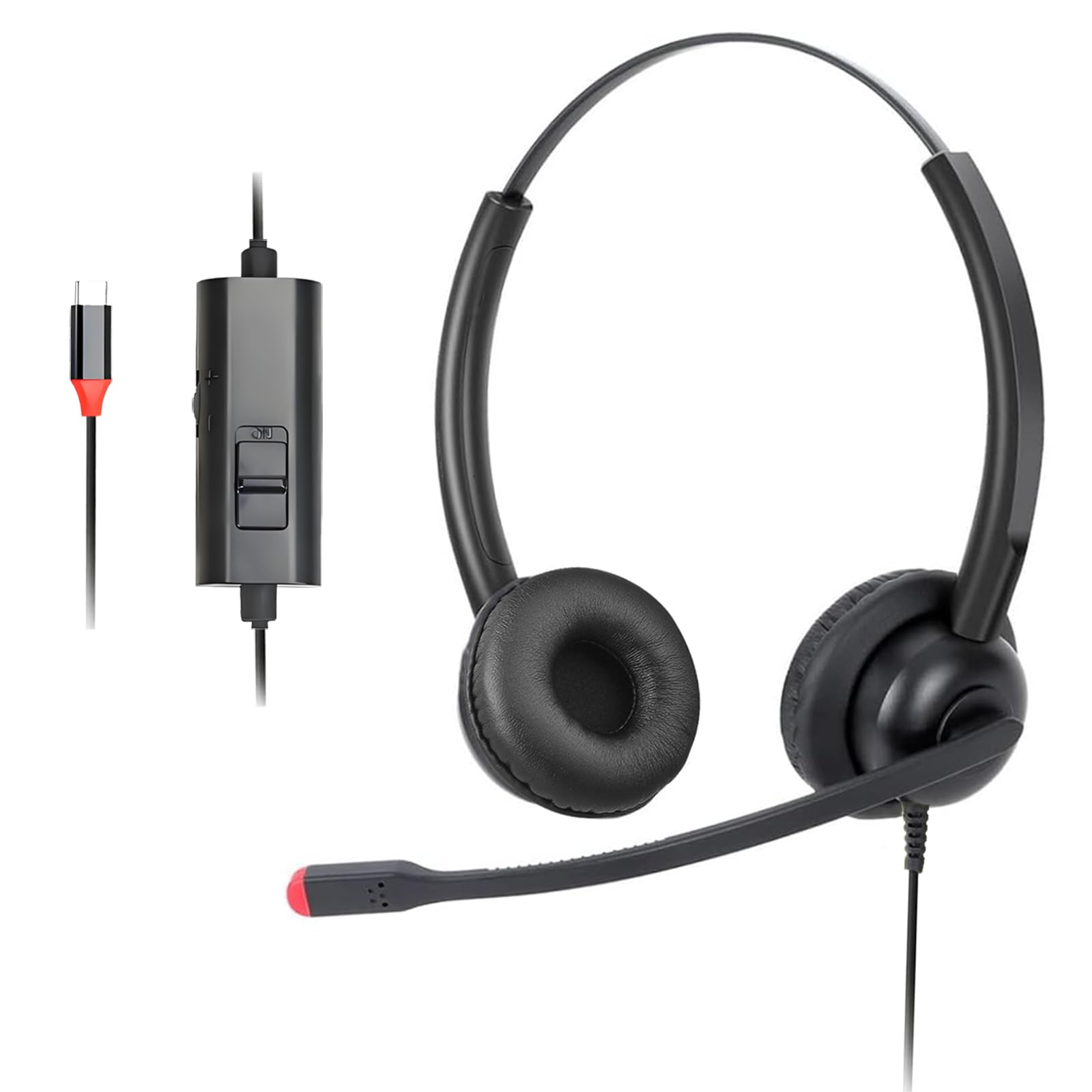 CallezヘッドセットUSB-C マイク付き ノイズキャンセリング PC用ヘッドセット TypeC有線ヘッドホン 両耳 リモコン付き 着信応答/終話 音量調節 ミュート機能付き タイプc接続 スマホ Mac PC対応 Web会議/テレワーク/オンライン通