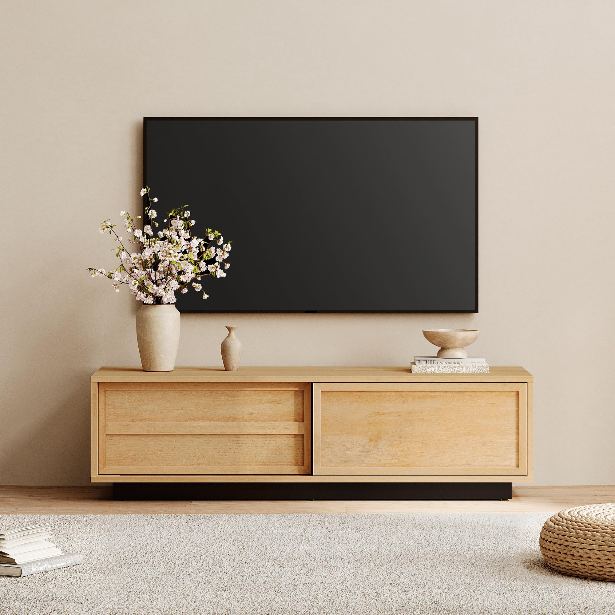 WAMPAT テレビ台 テレビボード ローボード TV ボード 木製 引出付き 隠す収納 壁寄せ AV機器対応 棚付き 幅120&times;奥行40cm&times;高さ33cm ナチュラル｜湖南オンライン