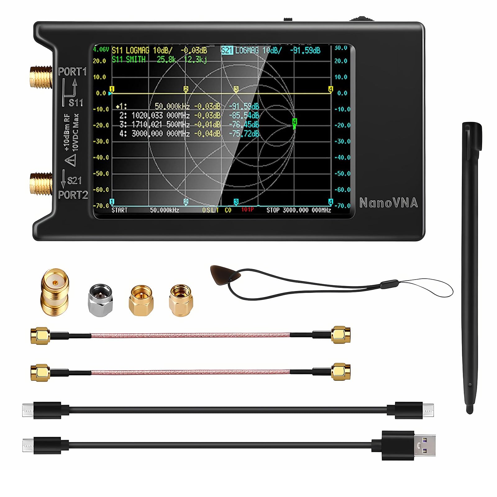 NanoVNA-H4 ベクトルネットワークアナライザ、V4.3 10KHz -1.5GHz HF VHF UHF ポータブルアンテナアナライザ、4インチタッチスクリーン、脳波測定器、Sパラメータ、VSWR、位相、遅延、スミスチャート測定｜湖南オンライン