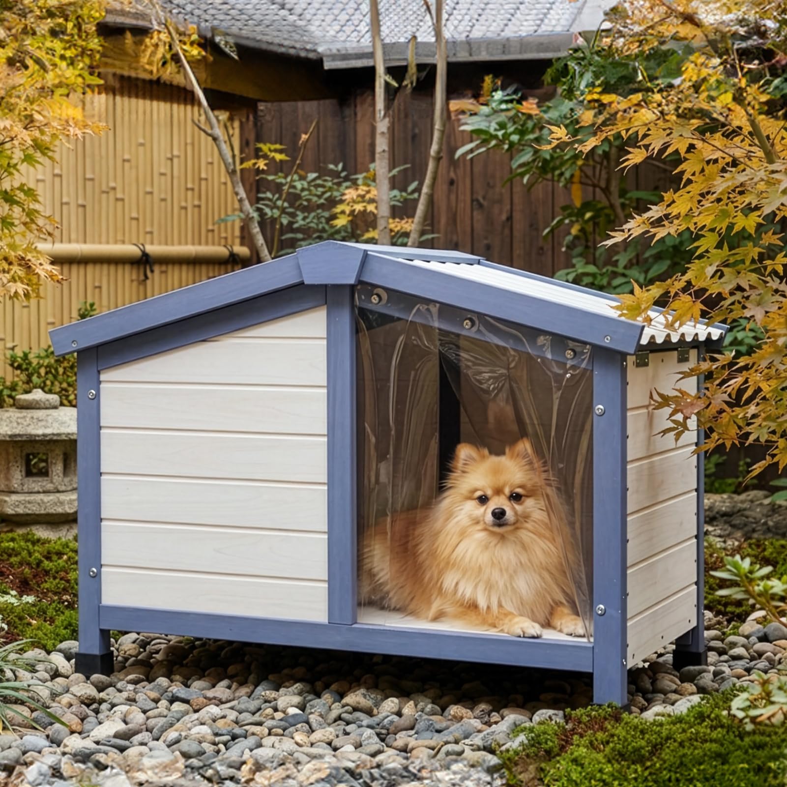 Petsfit 犬小屋 屋外用 小型犬 犬舎 犬ハウス ドッグハウス 木製 防水 屋根開閉可能 取り外し可能床板 簡単組み立て 猫小屋にも