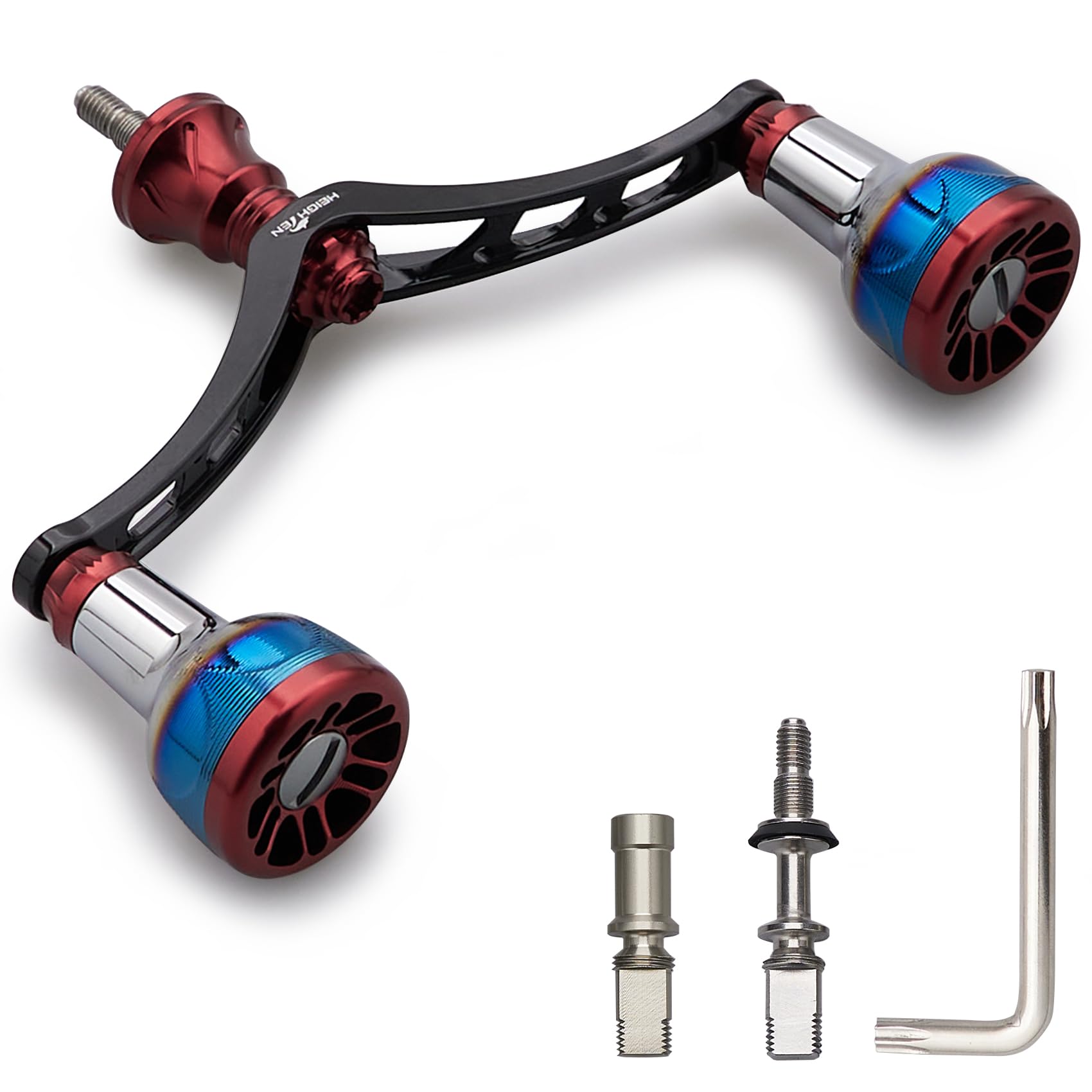 HEIGHTEN 98/110mm リール ハンドル シマノ(Shimano) ダイワ(DAIWA) 通用 スピニングリール用 Arch Engine Series (98mm - ブラック＆ワインレッド) (188)